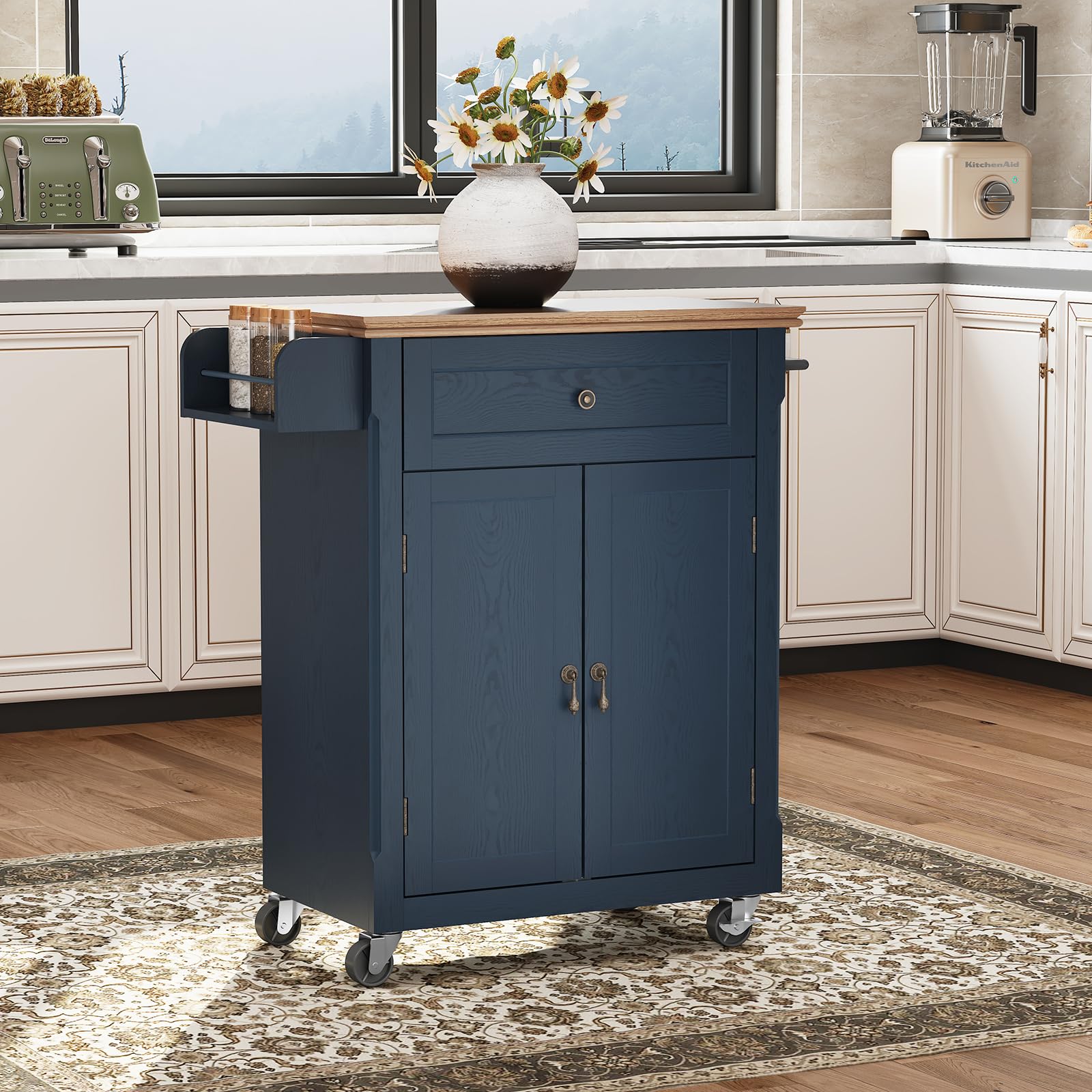HOLTICO Small Kitchen Island, Kitchen Island on Wheels with Storage Cabinet and Drawer