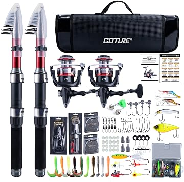 Goture Fishing Rod and Reel Combos-2PCS Telescopic Fishing Pole+2PCS Spinning Reels with Carrier Bag,1.8M-2.7M Telescopic Rod Reel Kit for Starter Travel Saltwater Freshwater,Gifts for Men