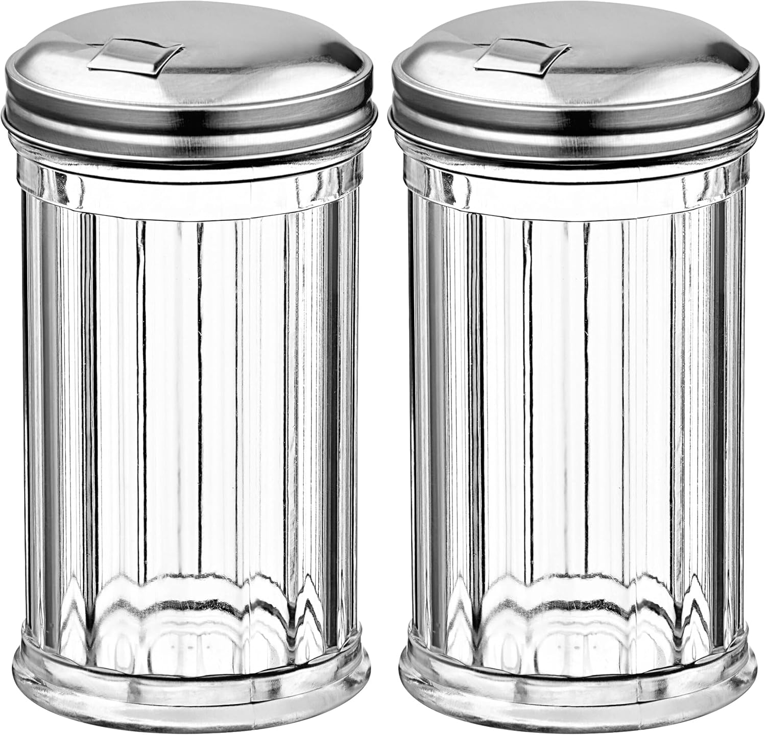 Sugar Pourers with Stainless Steel Pour-fip Lid, Clear Plastic Suger Shakers/Dispenser with 12 Oz. (360 ml) Capacity by GEEX DEPOT (Pack of 2)