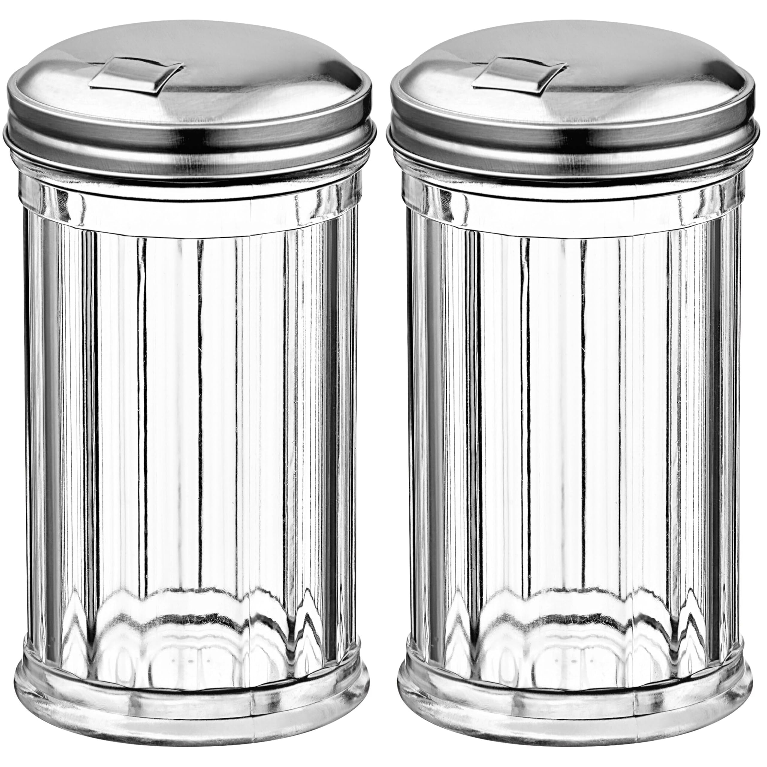 Sugar Pourers with Stainless Steel Pour-fip Lid, Clear Plastic Suger Shakers/Dispenser with 12 Oz. (360 ml) Capacity by GEEX DEPOT (Pack of 2)