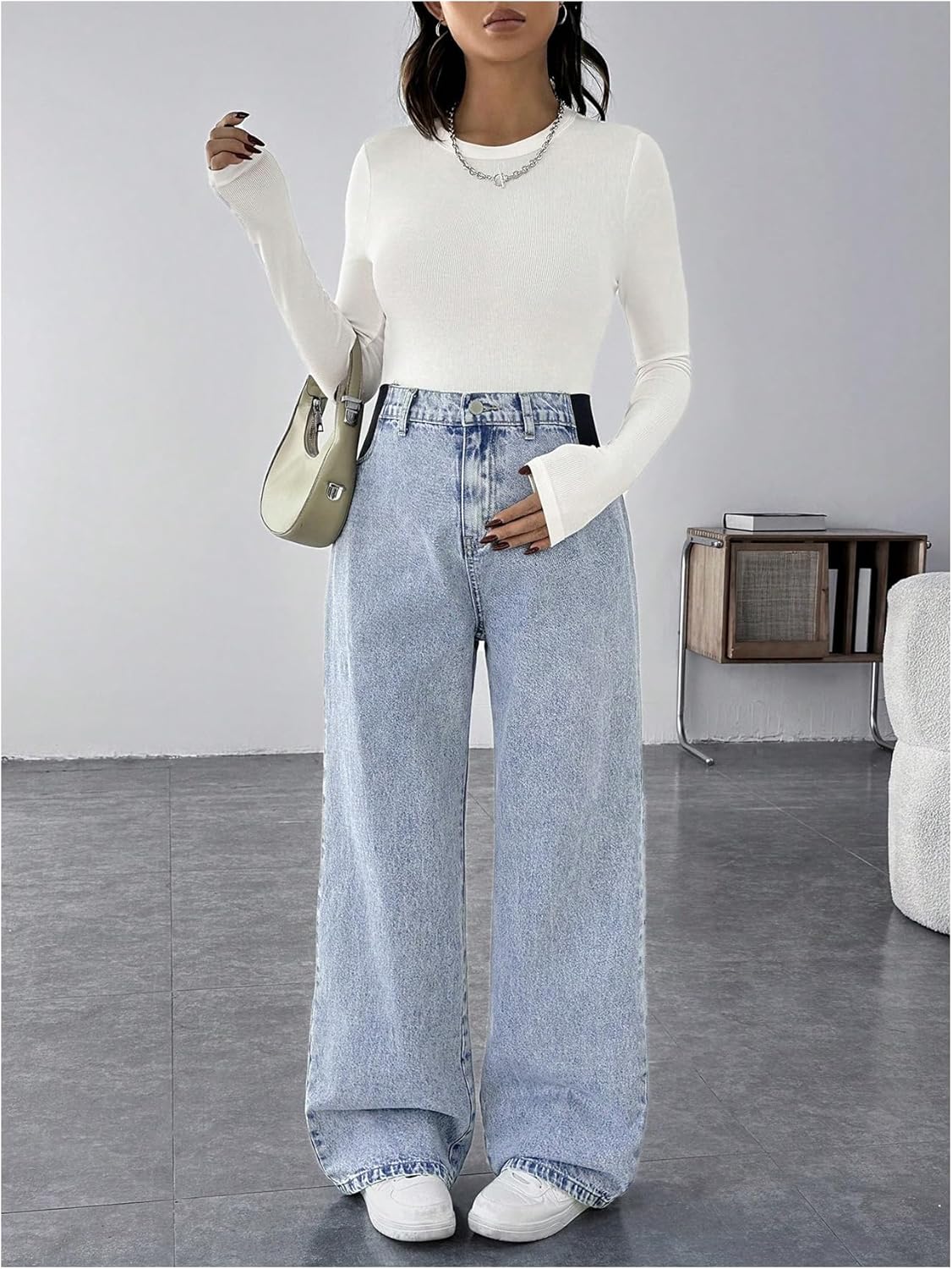 MakeMeChic Women’s Maternity Jeans Loose Wide Leg Over The Belly Straight Pregnancy Jeans Denim Pants