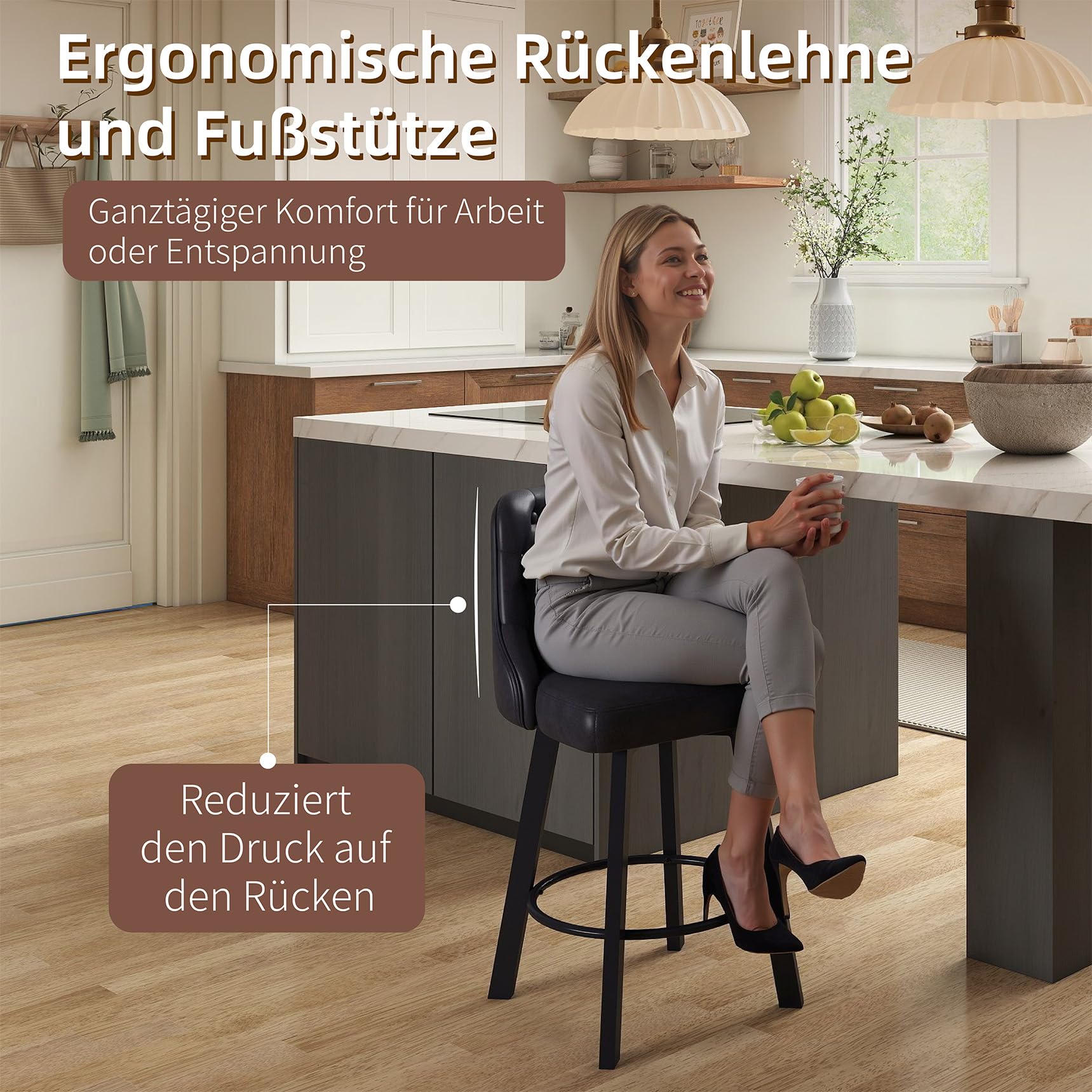 Youhauchair Barhocker 2er Set, Wasserdichtes PU-Leder, Schwarz