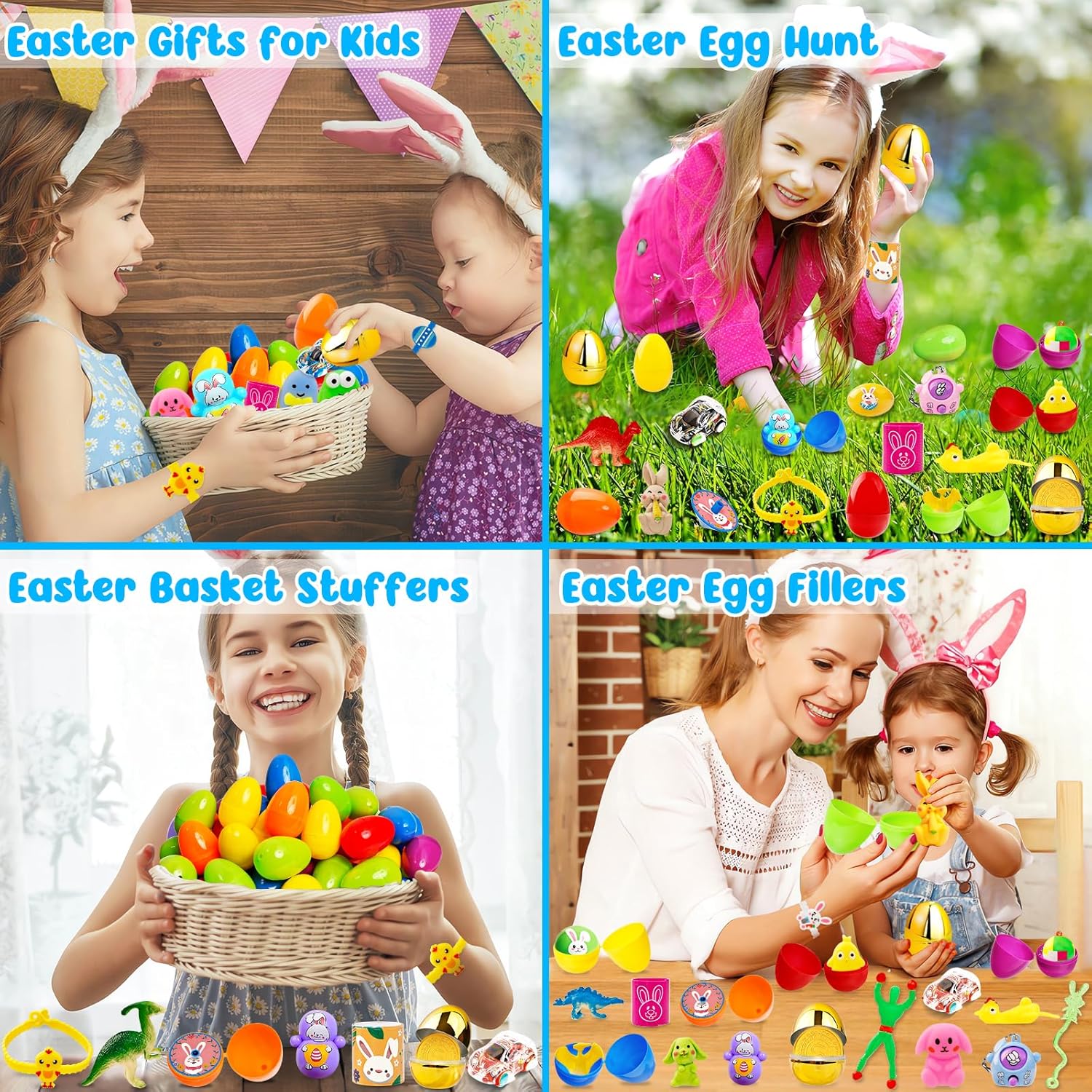 WOWSCAN [6 Surprise Golden Eggs] 60 PACK Prefilled Easter Egg Fillers with Novelty Toys Inside, Easter Basket Stuffers Classroom Prizes Supplies Egg Hunt Party Favors for Kids Toddlers Boys Girls