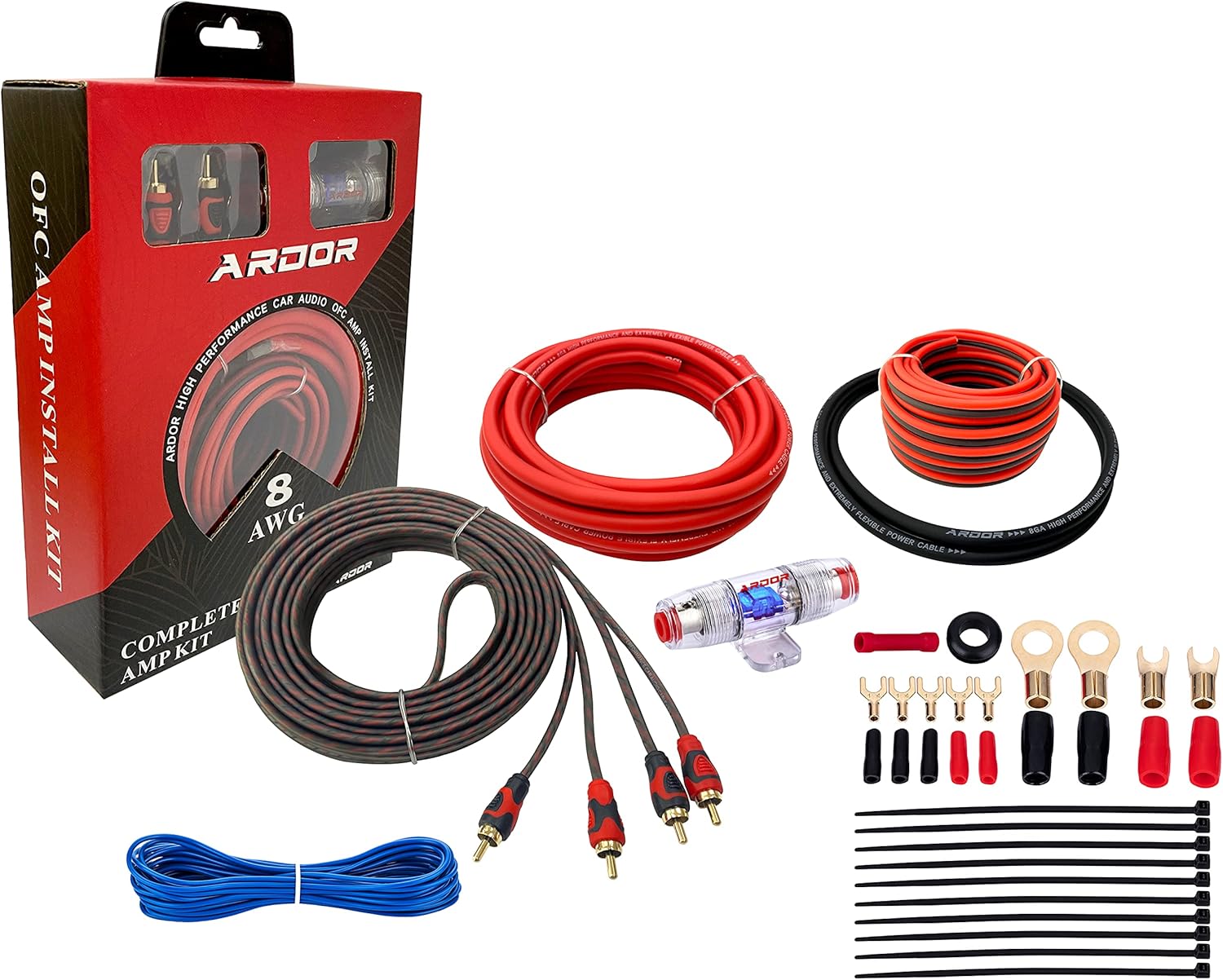 Ardor 8GA Amp Wiring Kit, 1500W Car Audio Amplifier