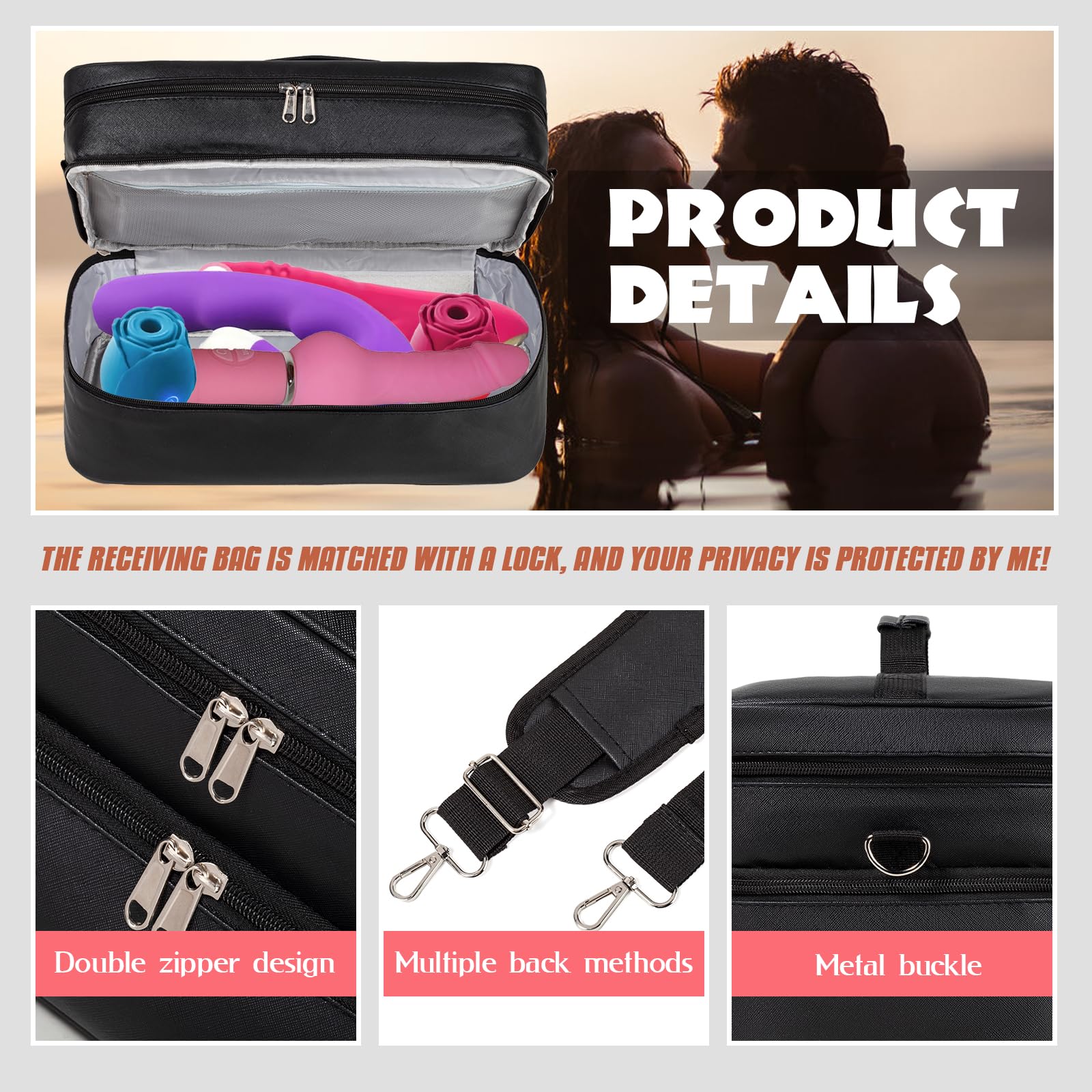 Bolsa de almacenamiento con cierre para juguetes sexuales – Caja organizadora de doble capa con 2 cerraduras de combinación, almacenamiento discreto para vibradores, lubricantes y accesorios