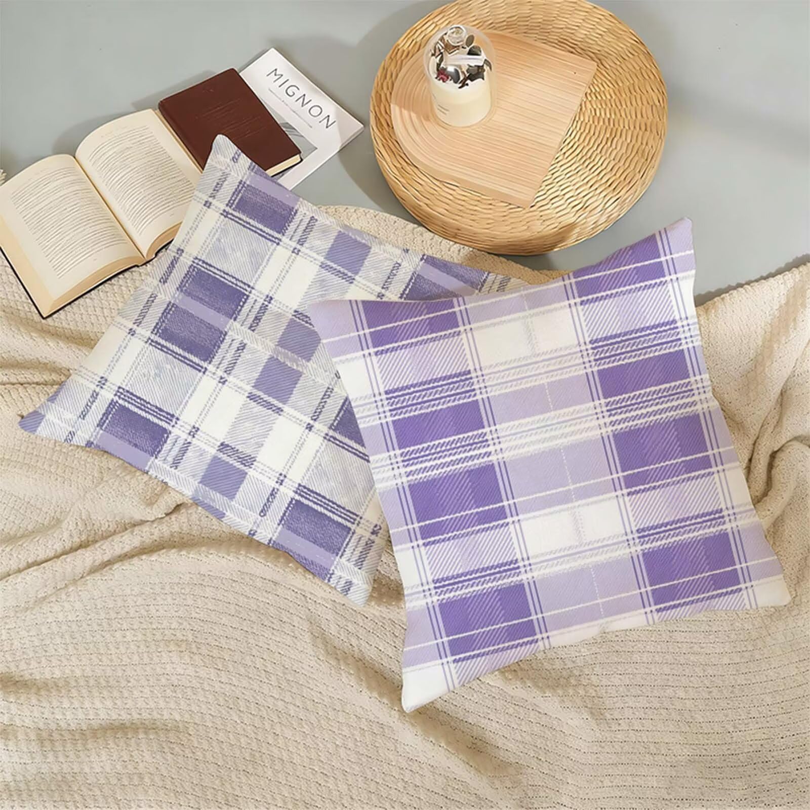 Housse Coussin 80x80CM Violet Lot de 2,Géométrie Housse de Coussin Lin,Doux Confort Taies d'oreiller Imperméable Extérieur,Fermeture Éclair,Lavable en Machine,Canapé,Chambre,Fauteuil,Cadeaux X-682