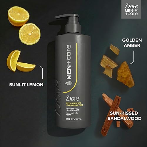 Vista 3 de DOVE MEN+CARE Champú 2 en 1 + acondicionador anticaspa 1 unidad para mejorar la salud del cuero cabelludo, con piritiona de zinc, 18 onzas