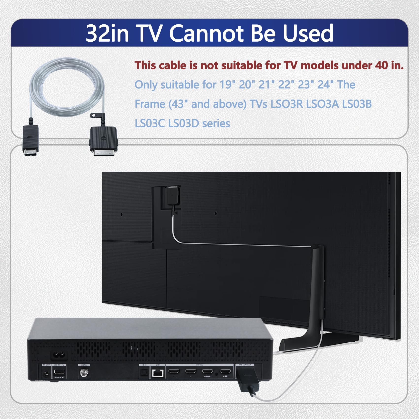 BN39-02470A/BN39-03006A Frame TV Cable compatible con Samsung Frame TV | Cable de conexión One Connect para televisores QN43-215.9 cm LS03RAF LS03TAF LS03AAF LS03FAF LS03BAF LS03DAF QLED 4K