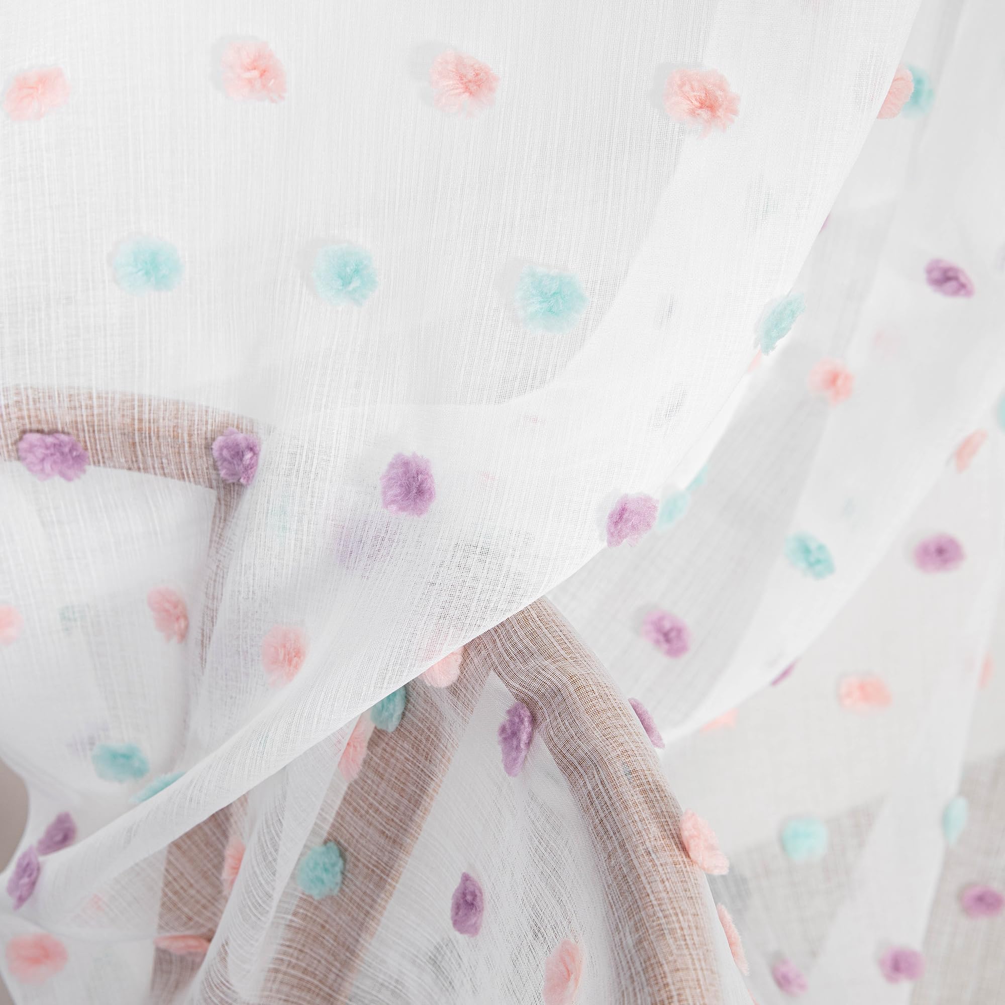 MYSKY HOME Lot de 2 rideaux avec ruban fronceur Voile transparent Rideaux pour chambre d'enfant Rideaux arc-en-ciel pour salon Moderne broderie transparente Dekoschal pour chambre à coucher, H 215 x L