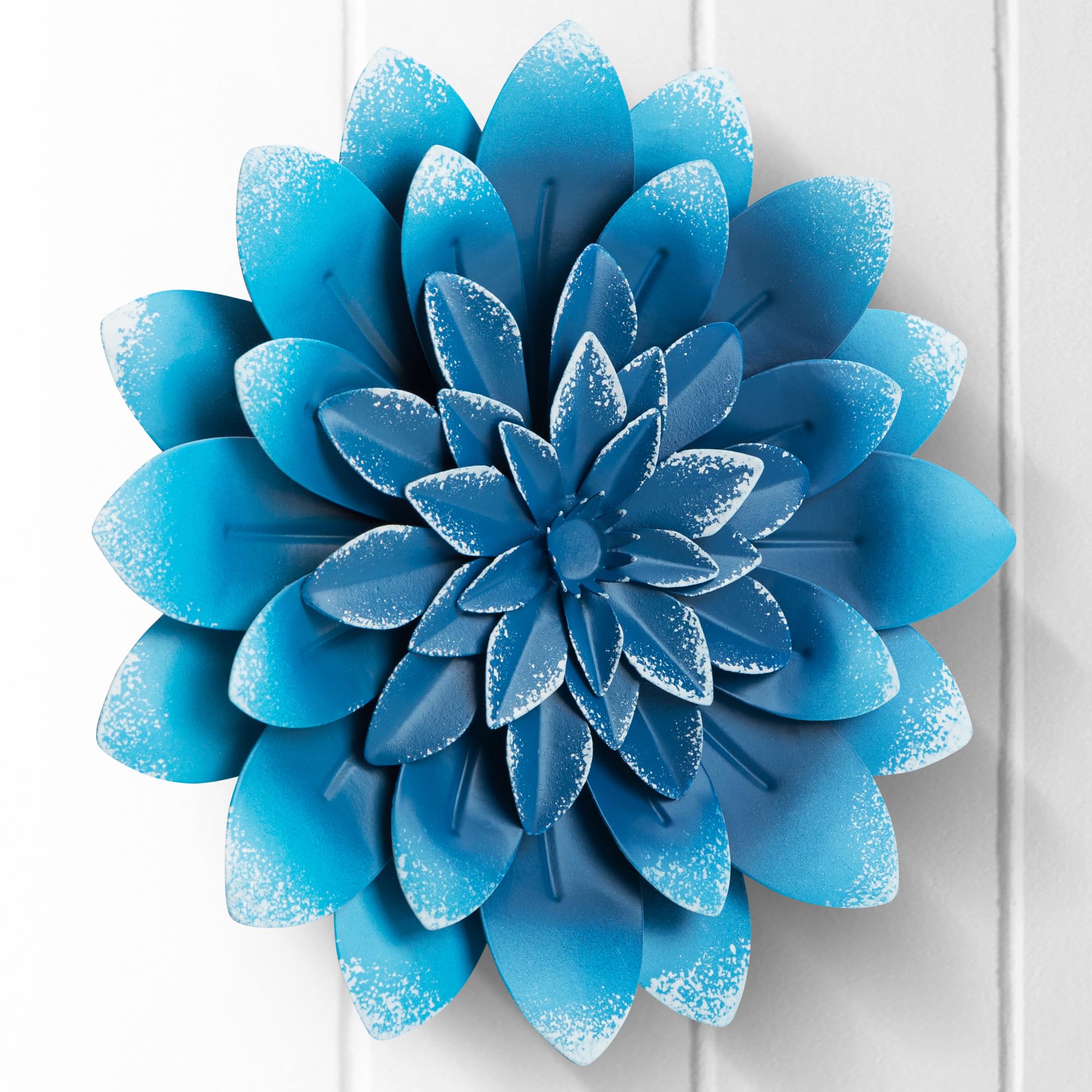 Decoración de pared de flores de metal suculentas, azul, pintadas a mano, decoración artística de flores 3D para sala de estar, dormitorio, cocina, baño, decoración floral para uso en 7