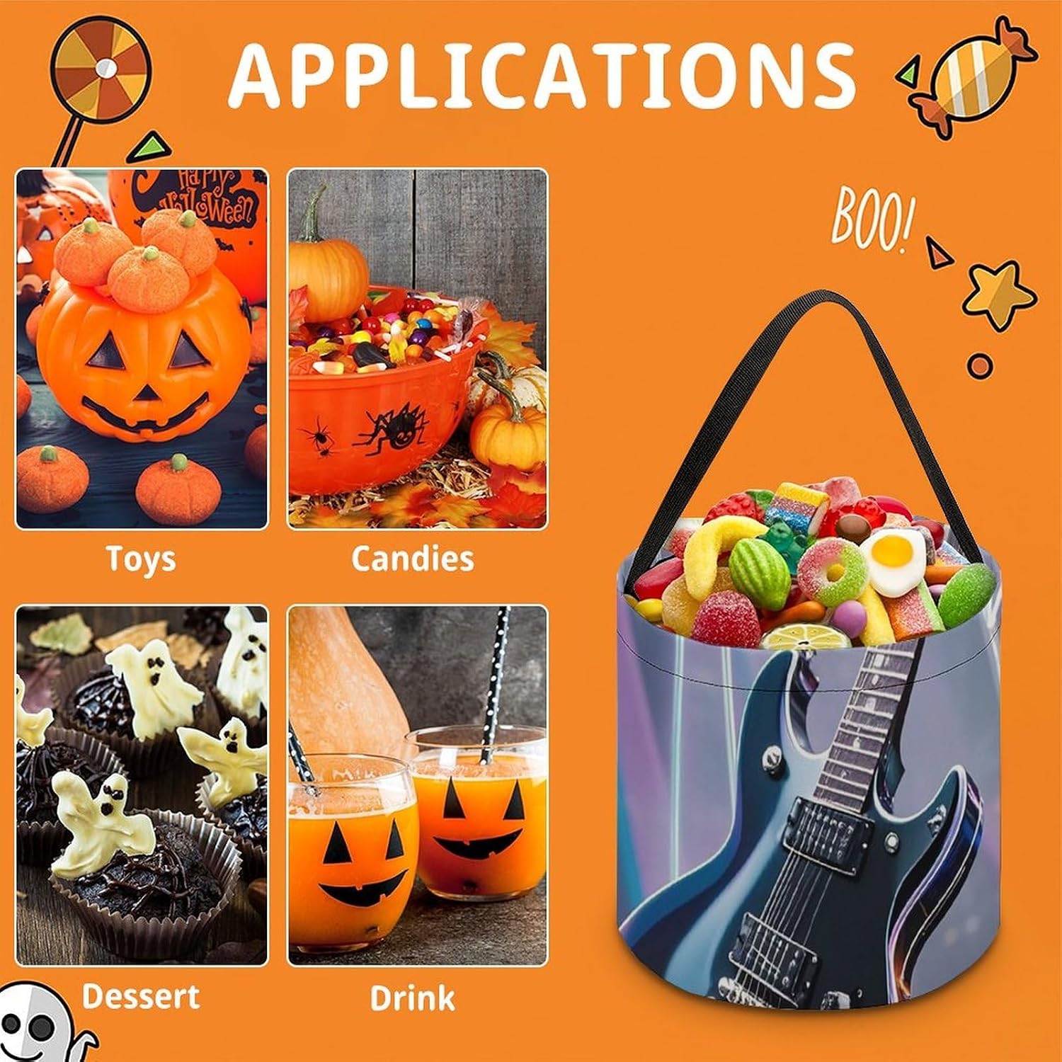 NLLZZ Reusable Electric Guitar Music Halloween Candy Basket with Handle image 3