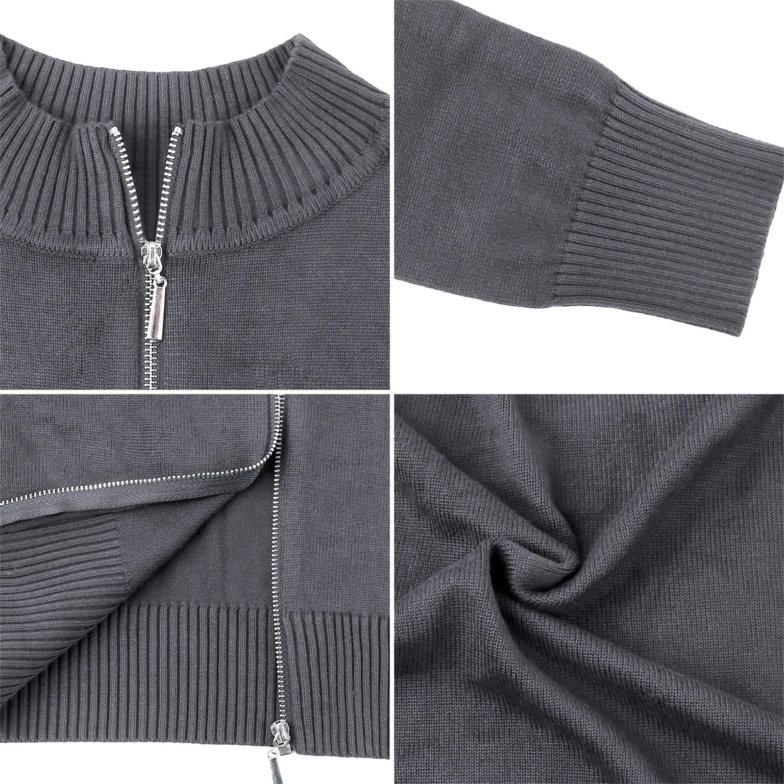 Aottori Cardigan Donna con Zip Maglione Cerniera Leggero Giacca in Maglia Elegante Golfino a Maniche Lunghe Pullover Aperta Casual per Primavera Autunno Invernale