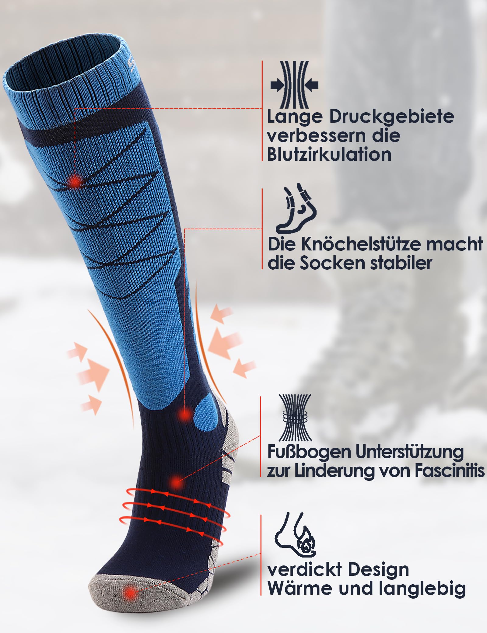Supertrip 3 pares de calcetines de esquí de lana Merino para mujeres,hombres