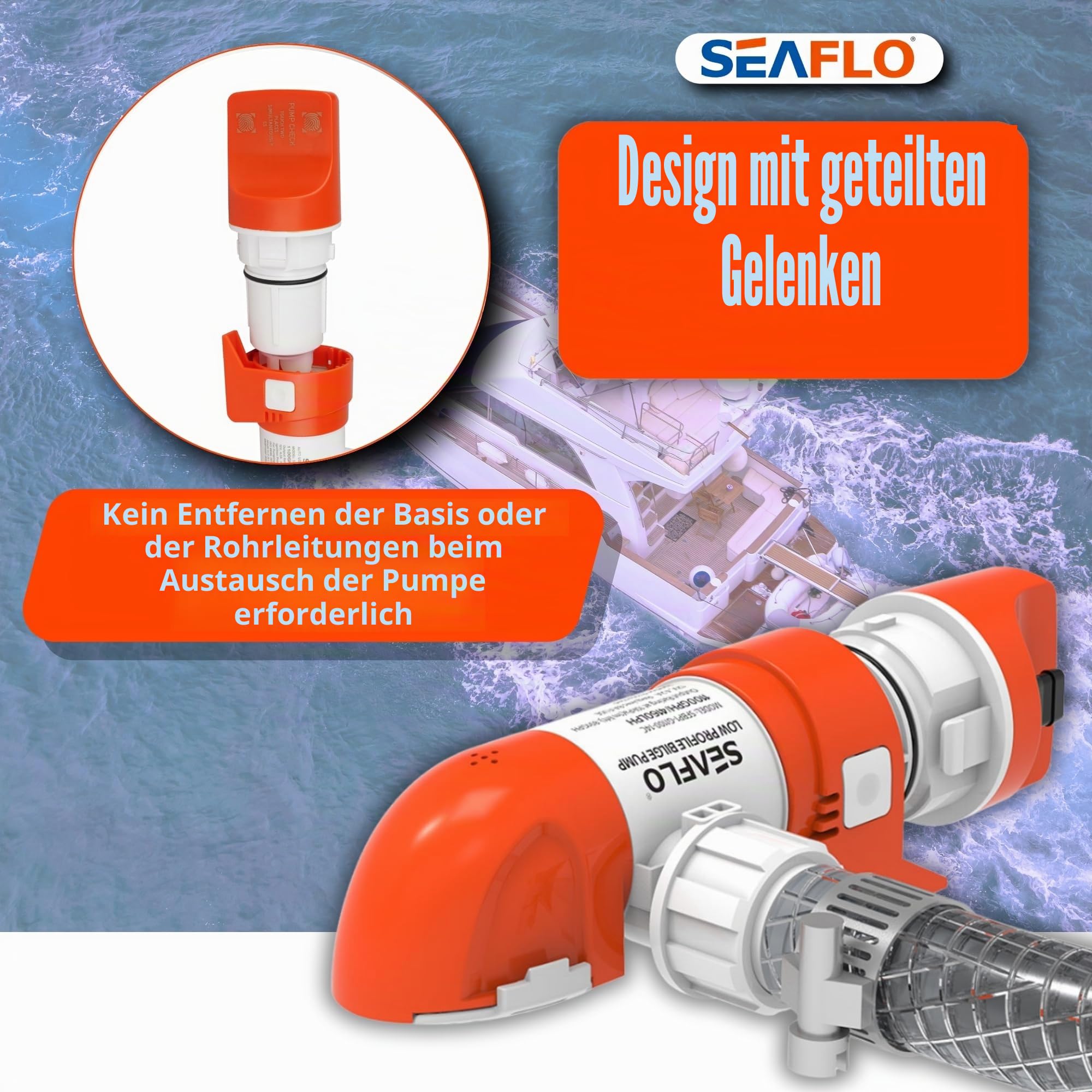 SEAFLO 14C Serie, 12 V, 1100 GPH, nicht-automatische Bilgenpumpe mit niedrigem Profil, Rückschlagventil, Snap-Fit-Design, 360°-Installation, 4 Jahre Garantie für Marine, Boot, Yacht