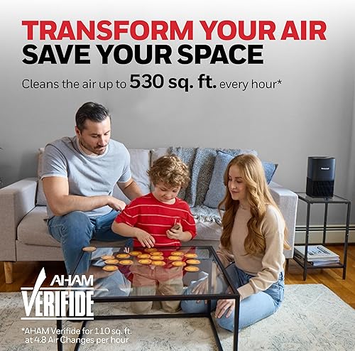 Miniatura 9 de Honeywell Allergen Plus AQSense - Purificador de aire HEPA para el hogar, dormitorio y mascotas, cobertura de 530 pies cuadrados, sensor de calidad