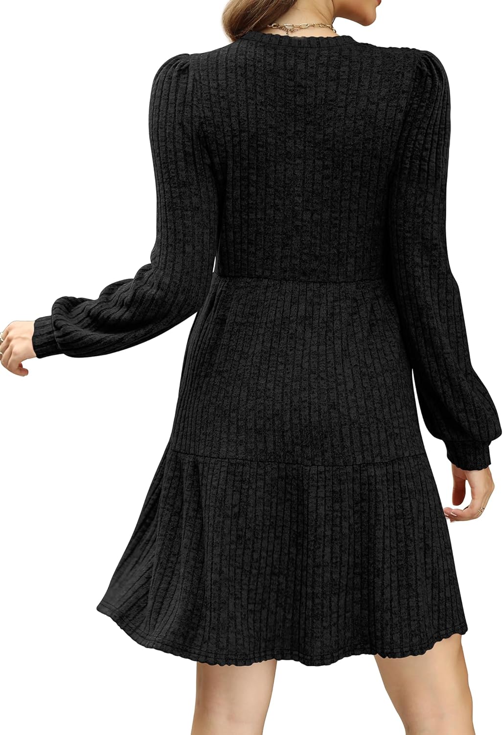 SAMPEEL Womens V Neck Long Sleeve Fall Dresses Baby Doll Casual Sweater Dress Fashion Clothes - Image 6
