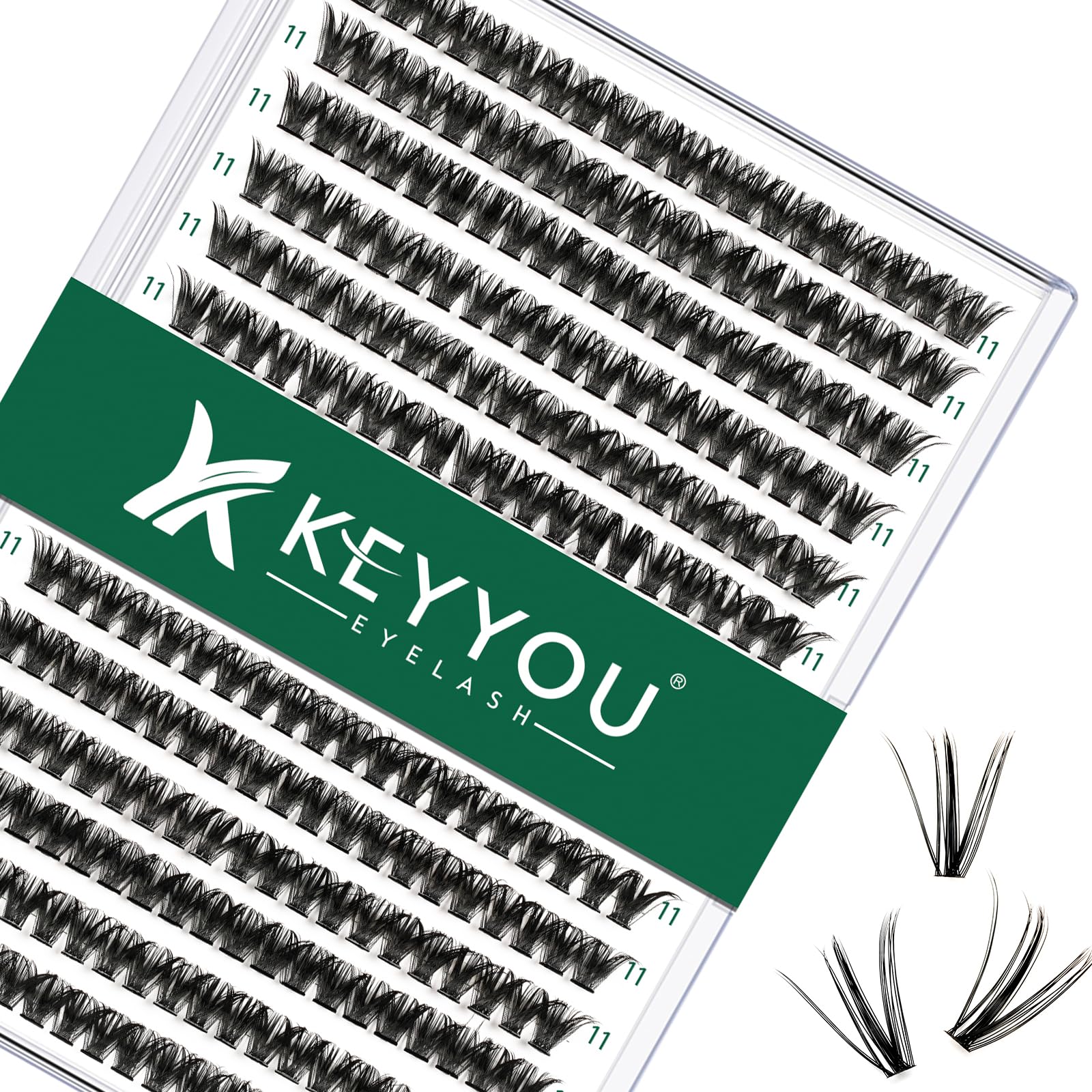KEYYOU Wimpern Extensions 300pcs Cluster Lashes 50D C Curl 11mm Einzelne Wimpern Volume Natürlich Sanft Wimpernverlängerung（50D-C -11）