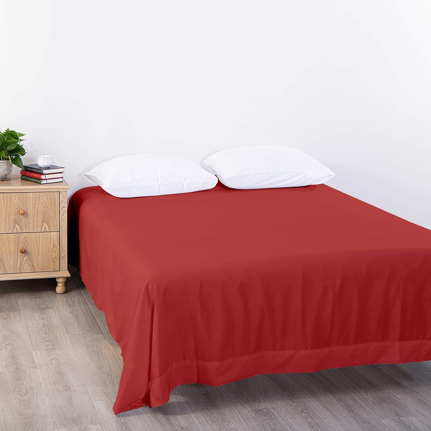 BEDSUM Queen Microfiber Flat Bed Sheet Only, Luxury 1800 Thread Count Wrinkle and Fade Resistant Bedding Top Sheet, Wine Red : Home & Kitchen