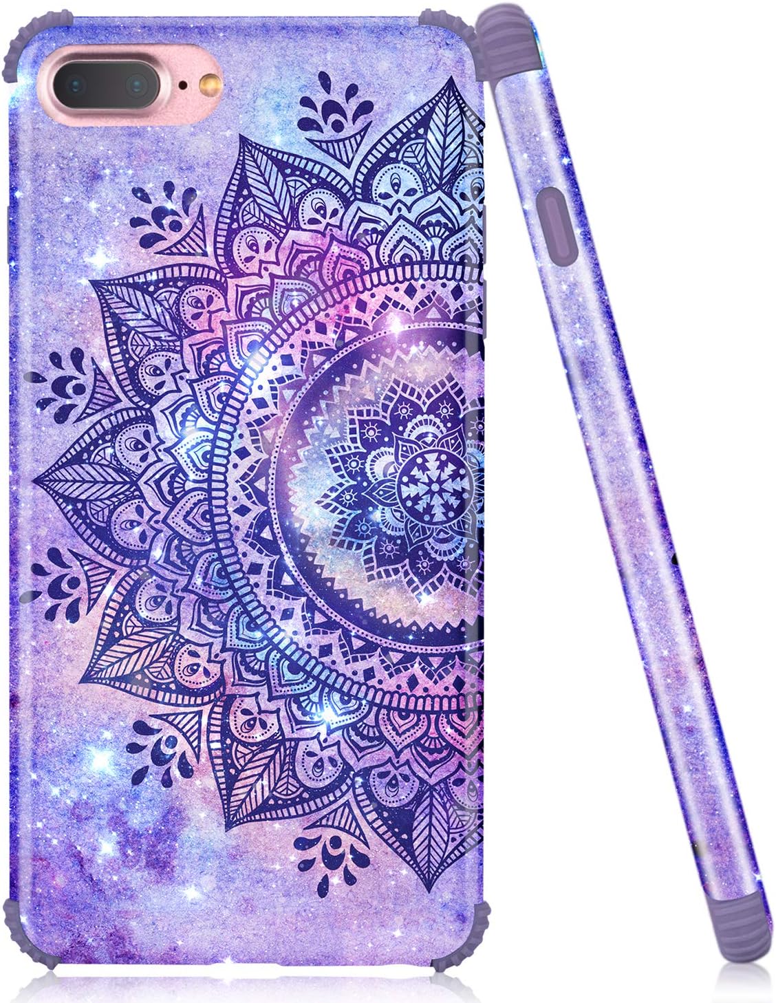 iPhone 7 Plus Case, iPhone 8 Plus Case, Emogins Phone Case for Apple, Soft Silicone Protective Cover with Purple Mandala Flower Design for Women Girls