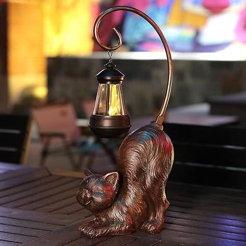Miniatura 4 de Figura de gato riendo con luz LED solar, bronce antiguo de 15.7 pulgadas de alto, perfecta para regalo de decoración de jardín o inauguración de la