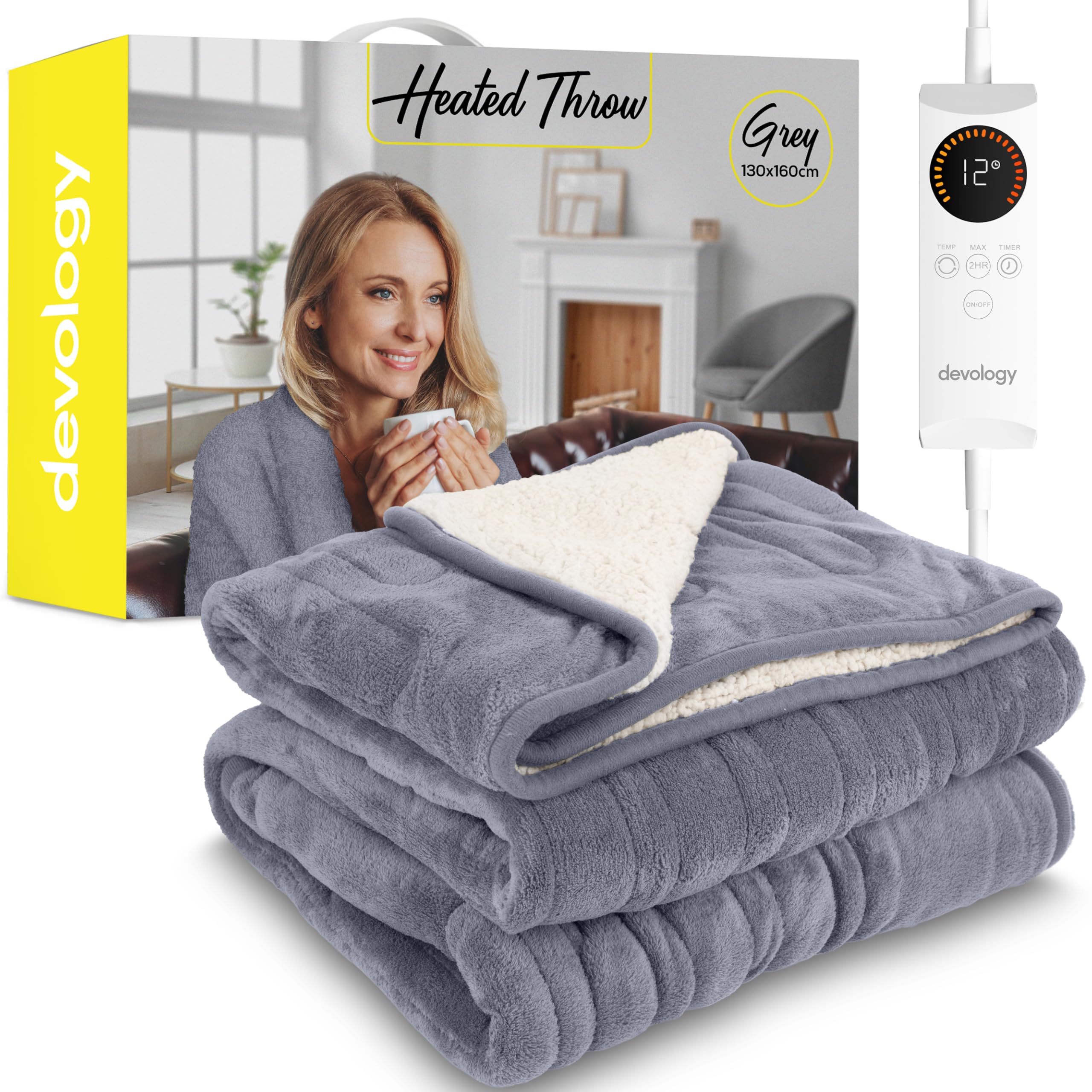 Heated Throw - Electric Blanket - Digital Controller - Timer up to 12 hours, 6 Heat Settin...