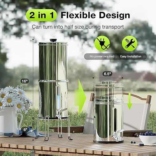 Miniatura 6 de Purewell Sistema de filtro de agua de gravedad portátil de 1.0 galones, sistema de encimera de ultrafiltración de 4 etapas de 0.01 m con ventana de