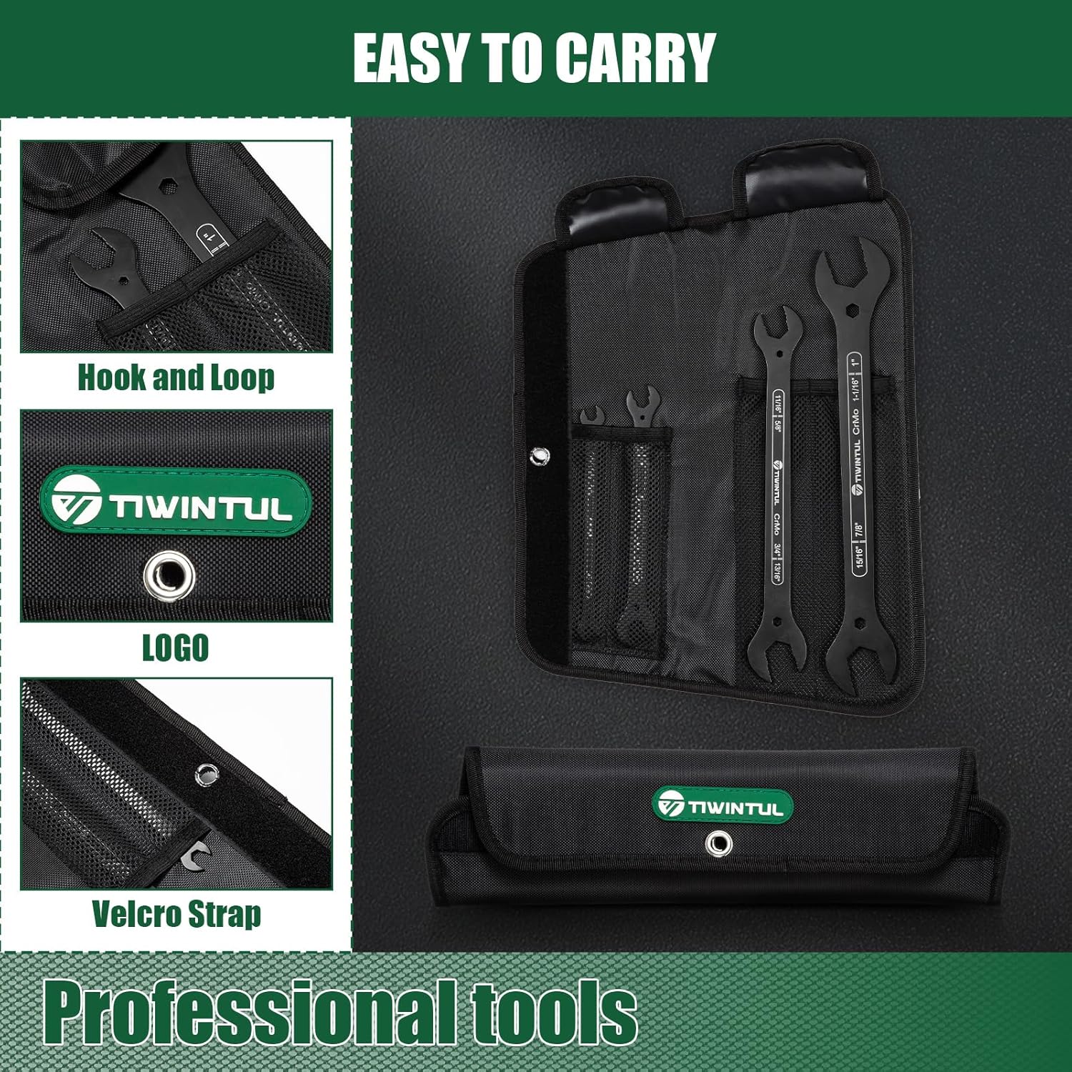 4-in-1 Super-Thin Open End Wrench Set, SAE, 4-Piece, 1/4", 5/16", 9/32", 11/32", 3/8", 1/2", 7/16", 9/16", 5/8", 11/16", 3/4", 13/16", 7/8", 15/16",1",1-1/16'',CR-MO Steel, with Rolling Pouch