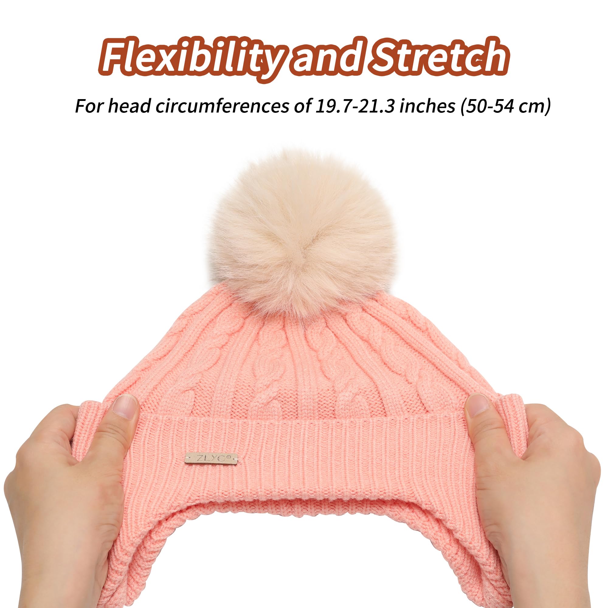 ZLYC Kinder Mädchen Strickmützen Wintermützen Baumwolle Pom Pom Beanie