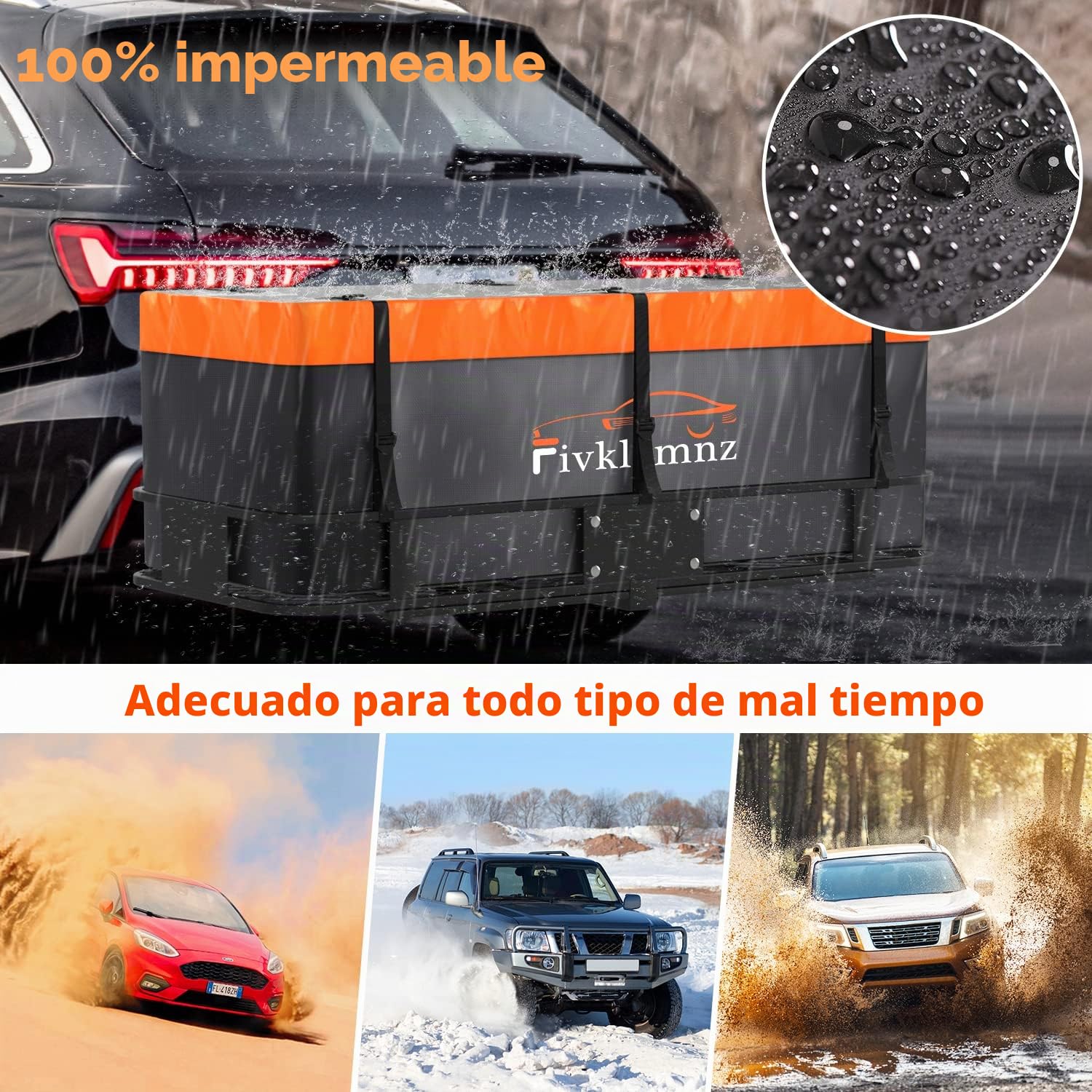 Bolsa para portaequipajes con Enganche, 566 l, 100% Impermeable, para Bandeja de Carga (150 x 61 x 61 cm), con 6 Correas reforzadas y candado, para vehículos con Cesta de Remolque de Acero (Grande)