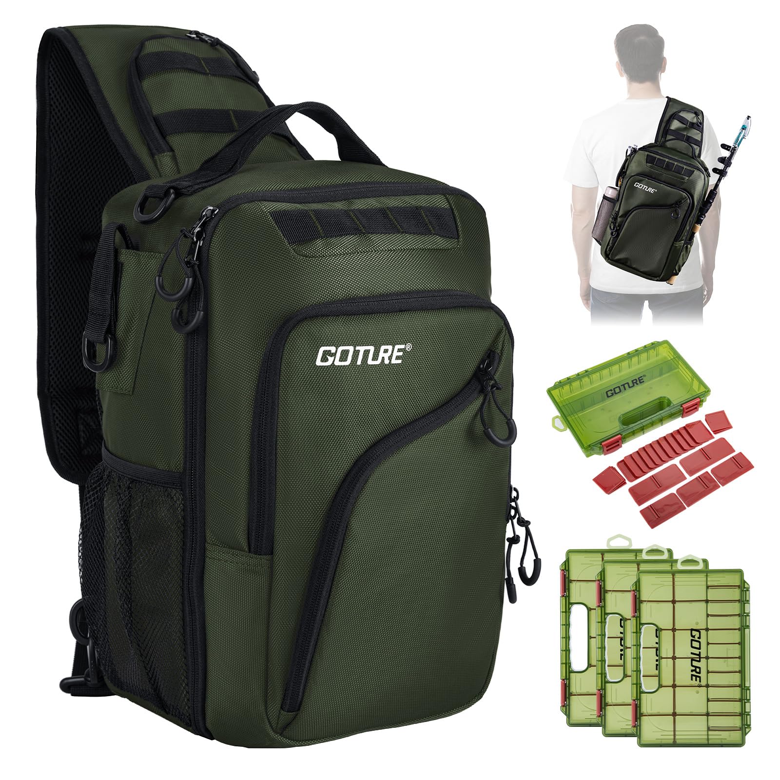 Goture Angelrucksack Umhängetasche mit 3 Köderboxen, wassera