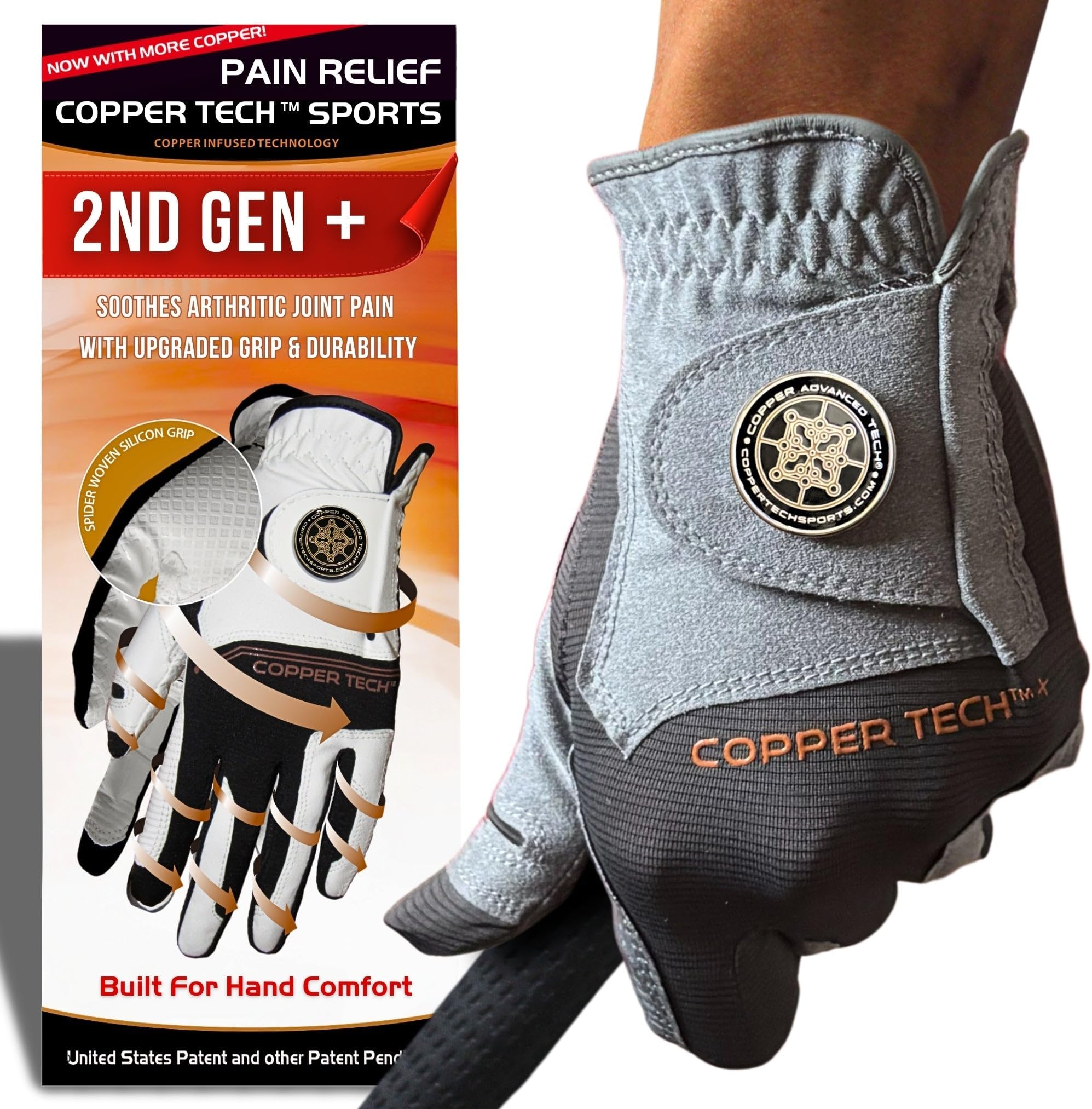 Copper Tech Plus Golf Gloves Men Right Handed Golfer or Left Handed Golfer (2nd Gen) | Copper Compression Joint Support Golf Glove