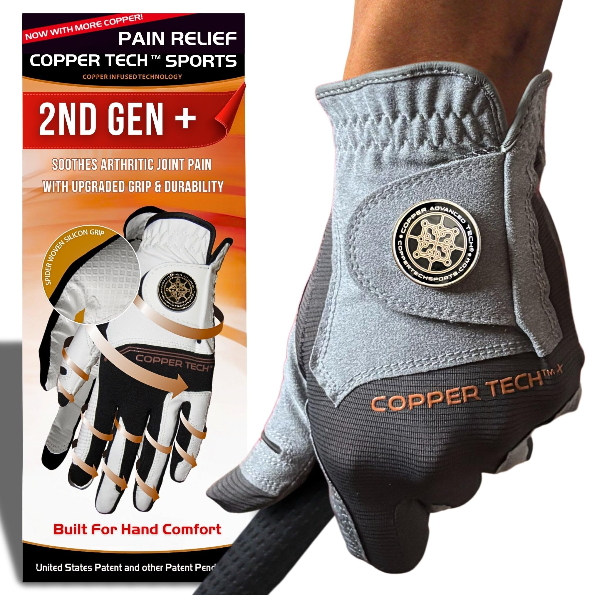 Copper Tech Plus Golf Gloves Men Right Handed Golfer or Left Handed Golfer (2nd Gen) | Copper Compression Joint Support Golf Glove