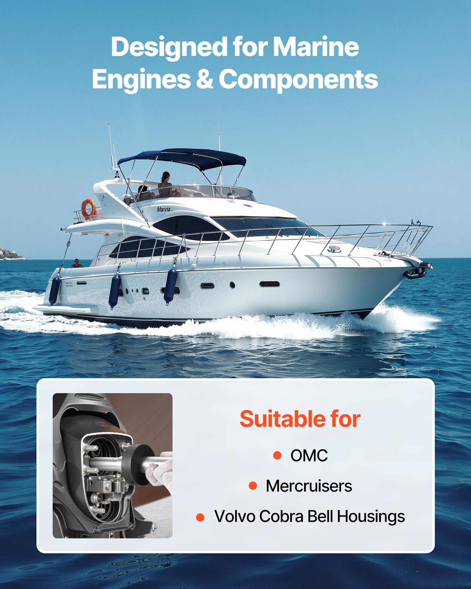 VEVOR Ensemble Outil d'Alignement et Extracteur de Roulement de Cardan, Compatible avec Les Carters de Cloche Mercruiser, OMC et Volvo Cobra, Faciles à Utiliser, pour Réparation Automobile, Atelier