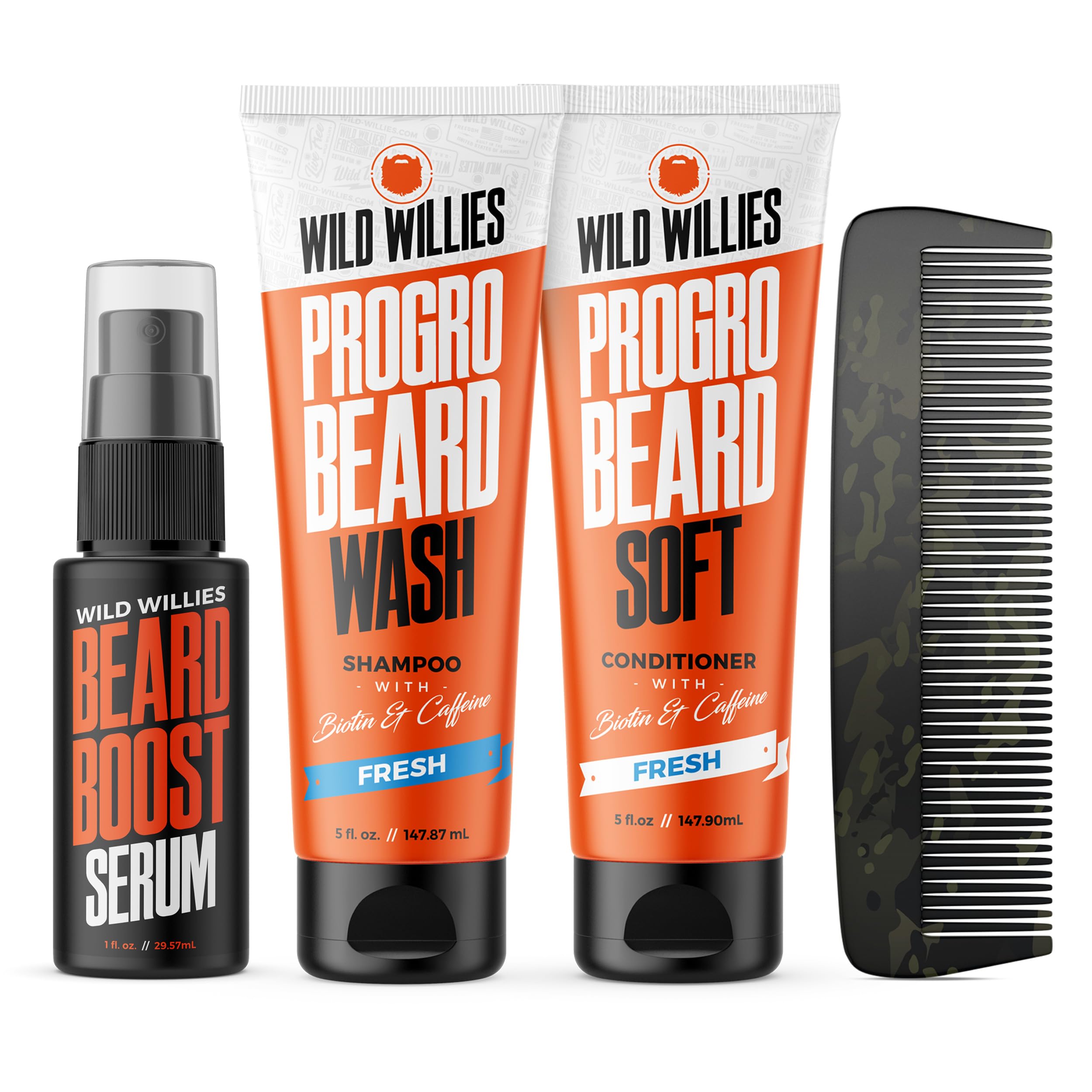 Beard Care Kit, Biotin Fortified Shampoo and Conditioner with Caffeine, Two 4-Oz Bottles, Promotes Healthy Beard Growth