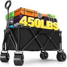 LEVELEVE Heavy Duty Folding Wagon Collapsible Cart, 450Lb Capacity, All-Terrain Wheels w/Brakes & Side Pockets Black
