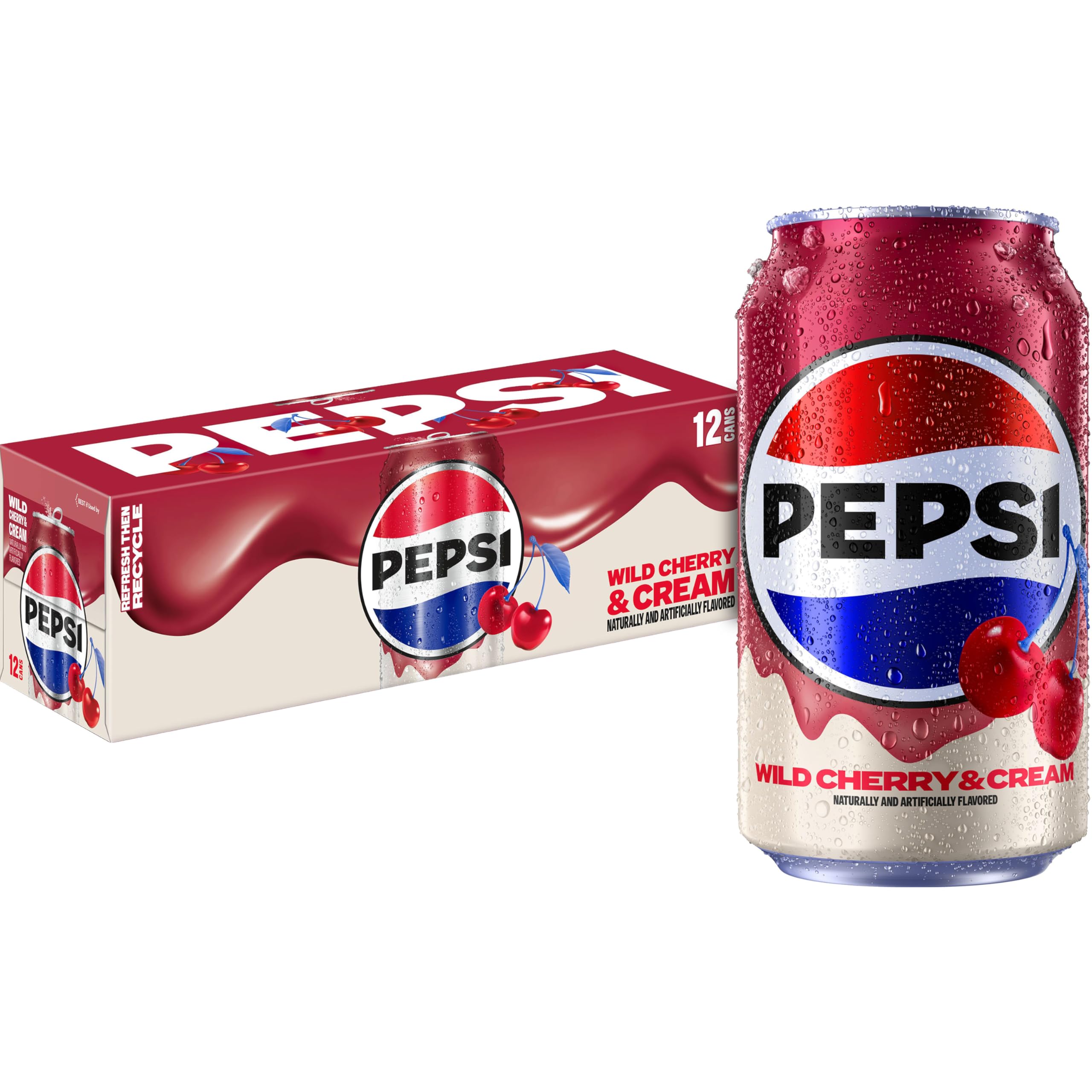 Pepsi Cola Soda Pop, Wild Cherry & Cream, 12 fl oz Cans (12 Pack)