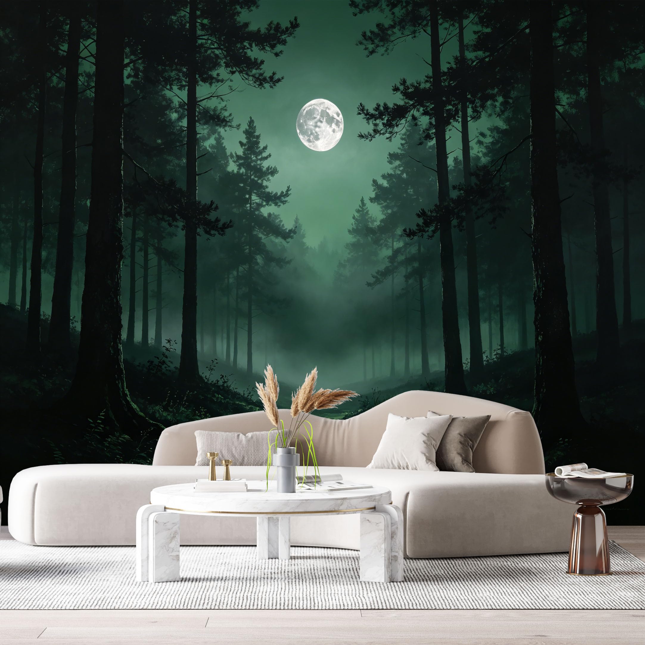 Custom Size Wall Murals Moonlit Forest Landscape Misty Trees Night Path SelfAdhesive Wall Fabric Removable Large Wallpaper for Photo Living Room