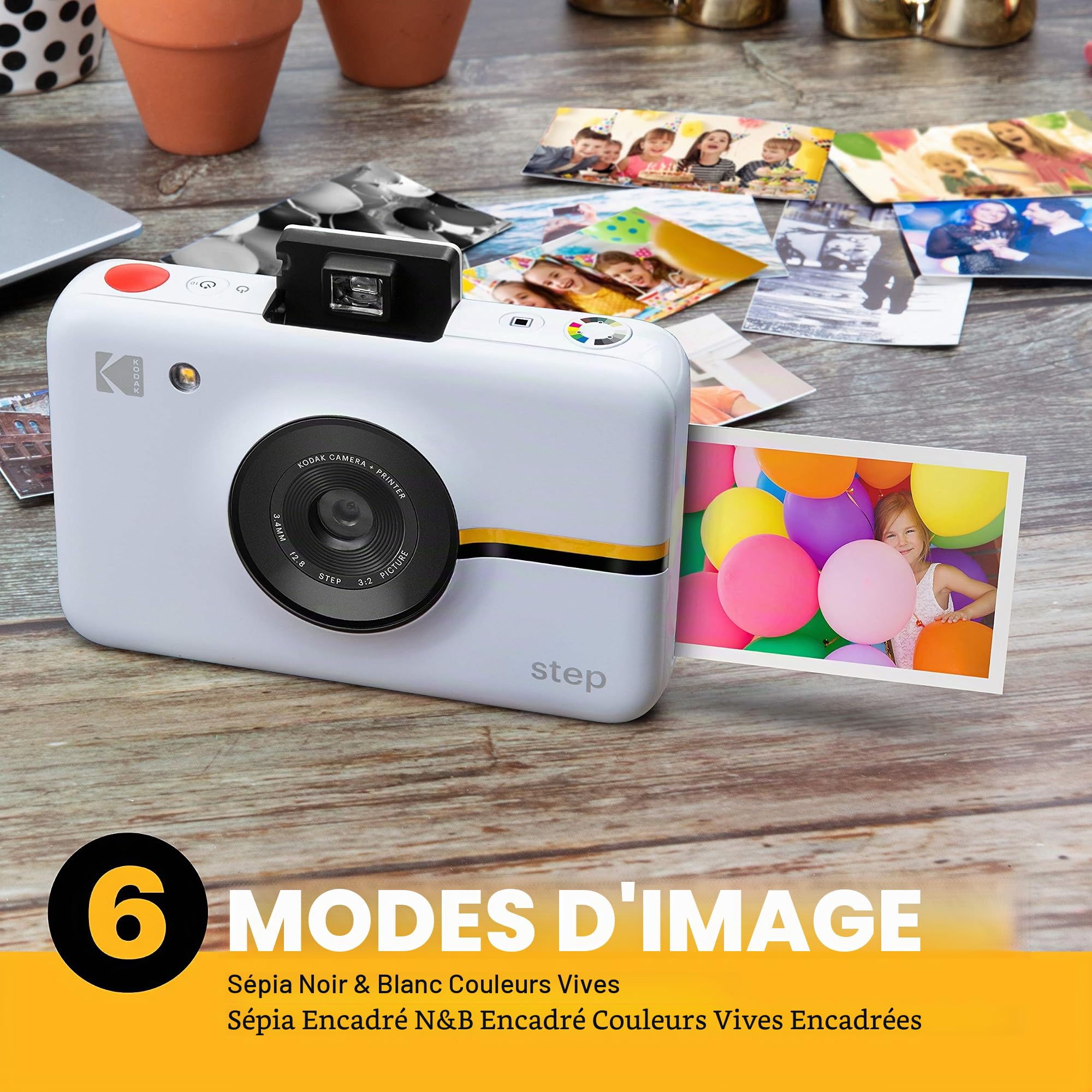 KODAK Step Appareil photo Appareil numérique instantané avec capteur d'images 10MP, ZINK Zero Ink - Blanc