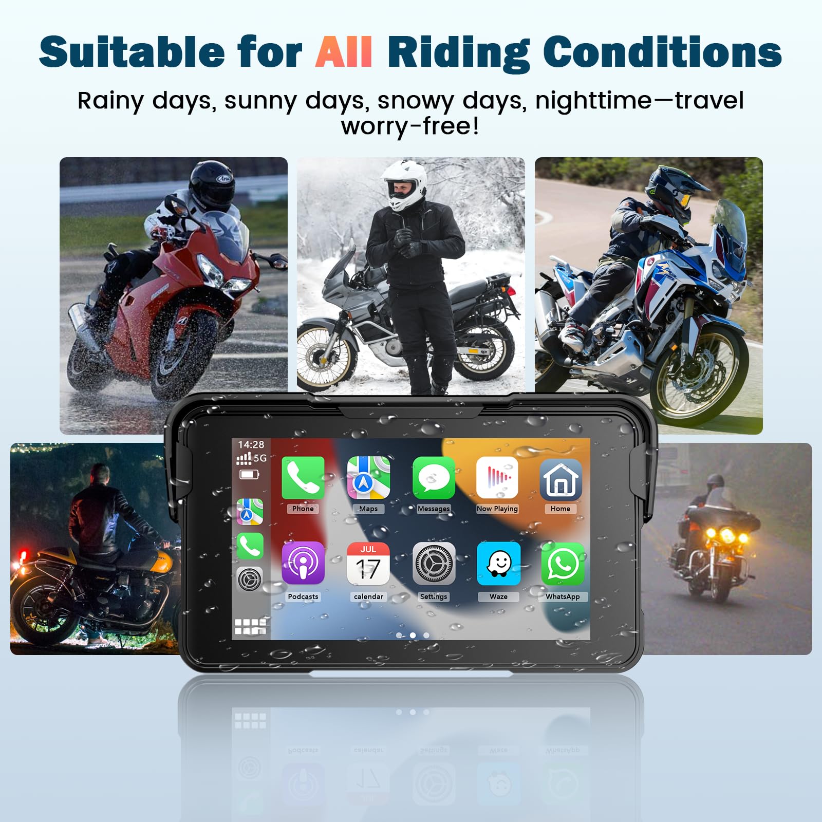 Navigatore Moto 5 Pollici Schermo Moto Carplay per Apple e Android Auto IP67 Impermeabile Touchscreen Bluetooth GPS