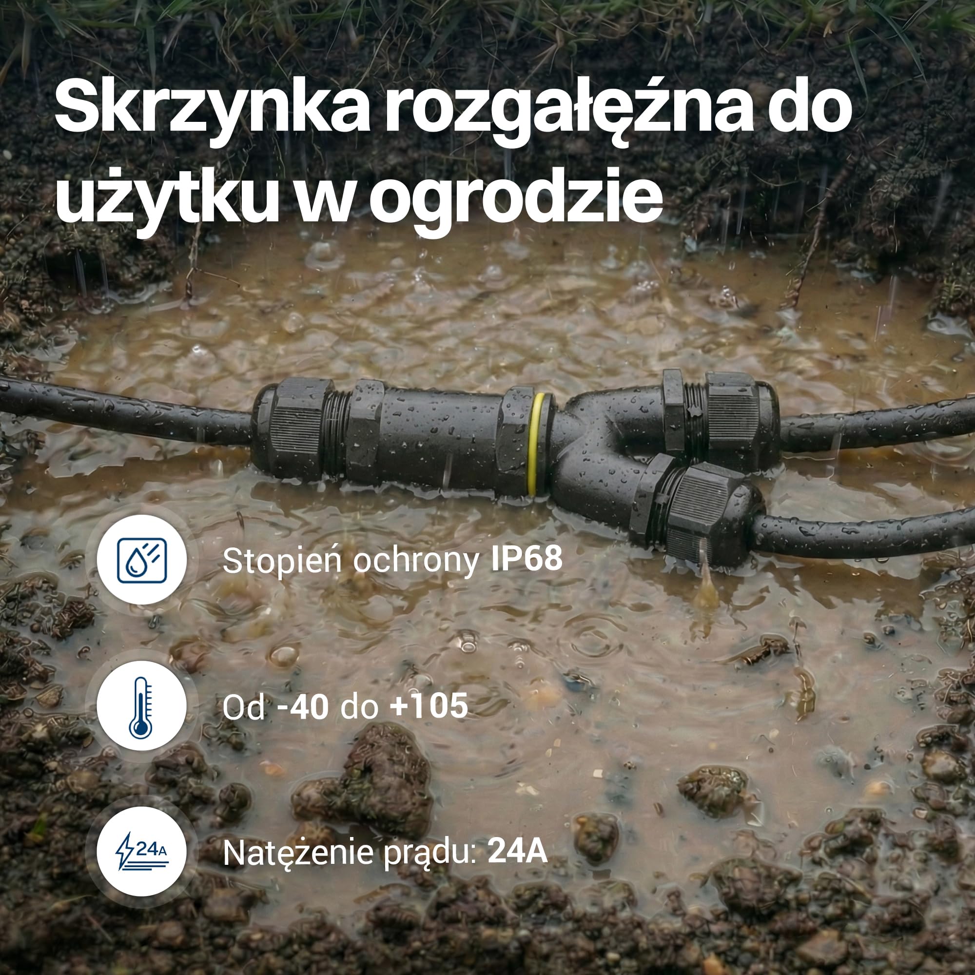 Intratec 5x Wodoodporny Łącznik Kablowy IP68 4-Pin 24A 450V AC z 3 Otworami Y – Przelotowe Złącze do Zastosowań Zewnętrznych i Podziemnych, Ogród Garaż Warsztat, M25 Ø 4-14mm