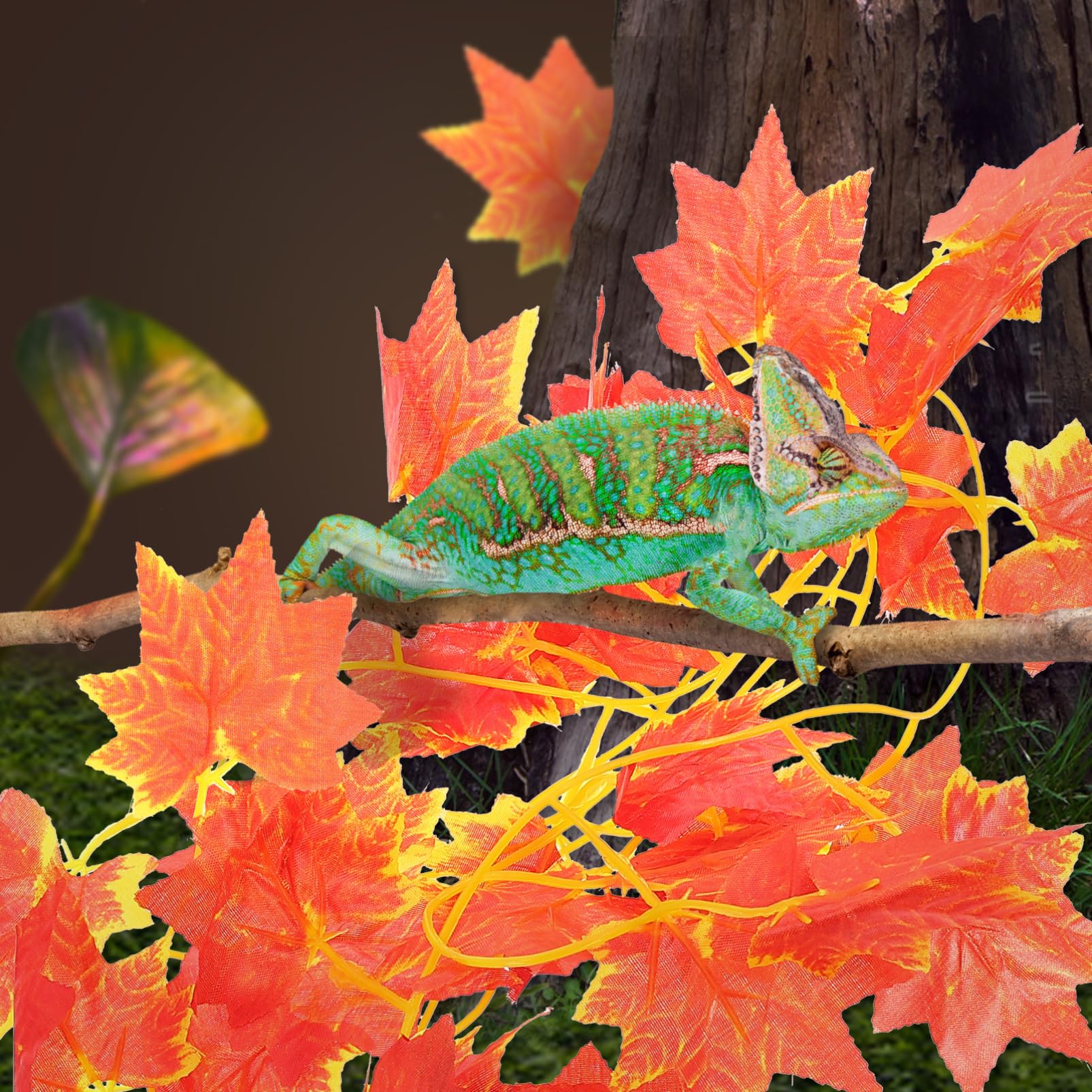 Parliky Reptile Vine Plant Decor Lifelike Terrarium Landscape Foliage for Reptiles and Fish Tanks Leaves Enhances Habitat with Dynamic Hiding Spots