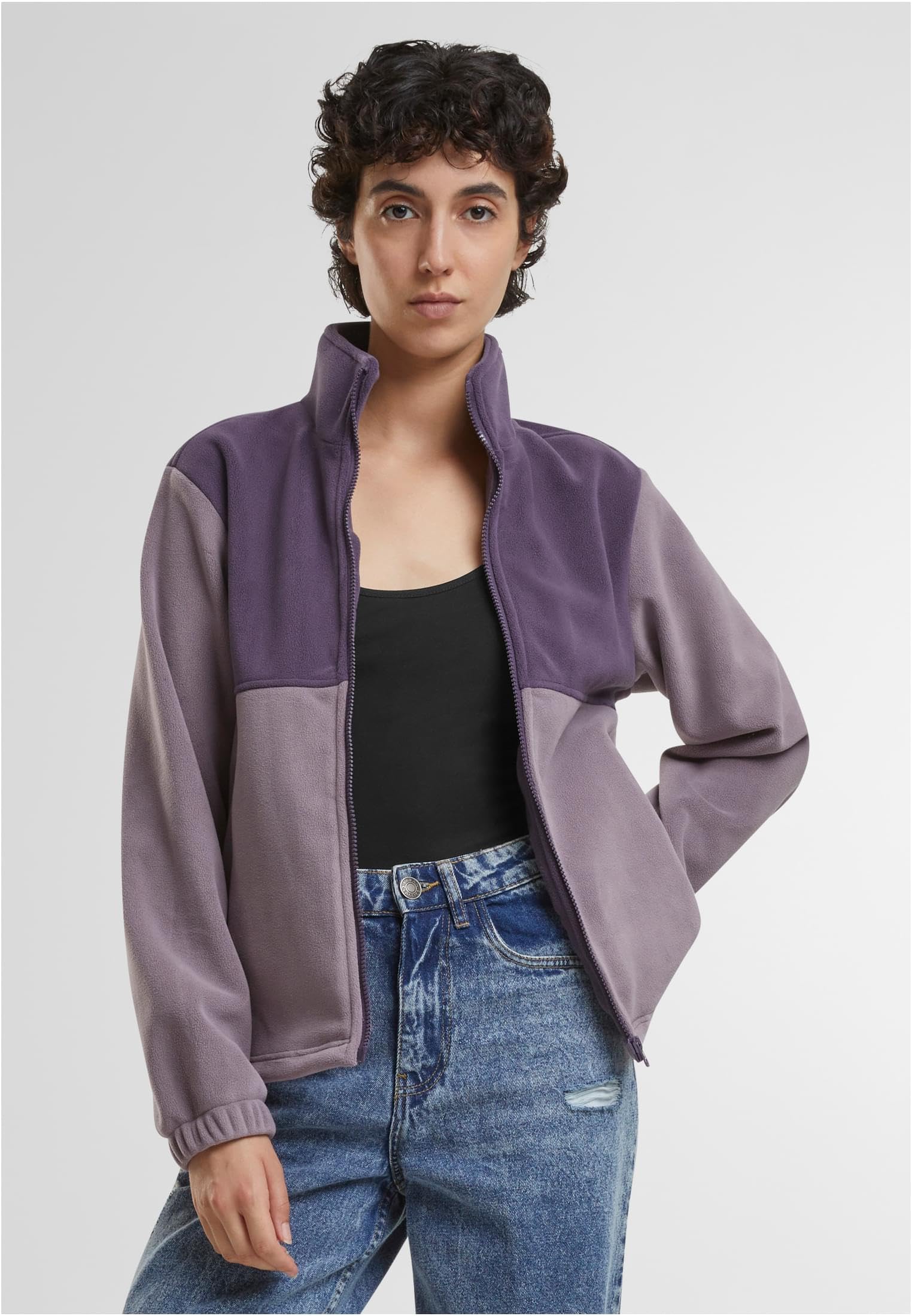 Urban Classics Damska kurtka przejściowa, podwójna kurtka polarowa, dwutonowa kurtka polarowa z wysokim kołnierzem, krój Regular Fit, purplenight/fadedpurple, XS