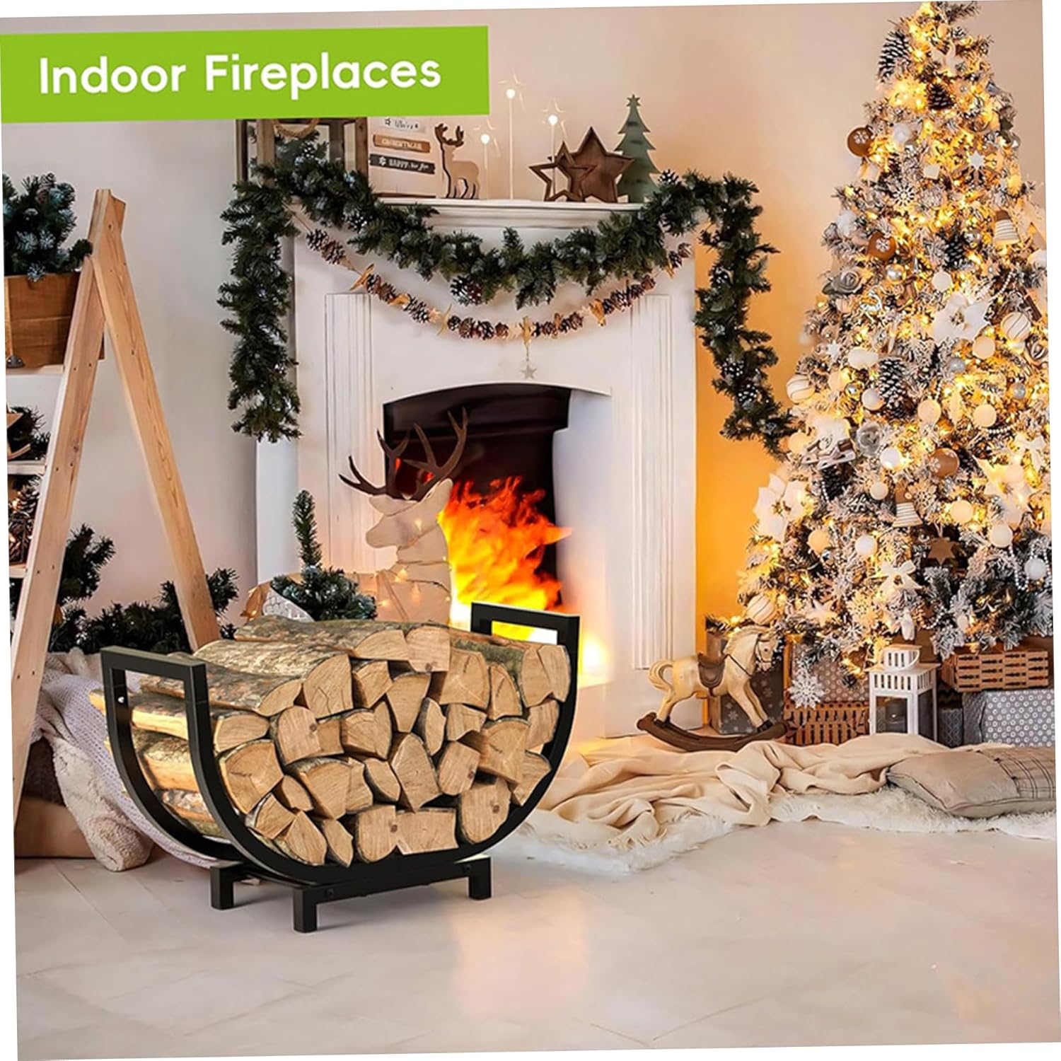 Fireplace Grate, Metal Fireplace Grate 24 Inch, Heavy Duty Firewood Rack Detachable for Outdoor Campfire Camping, Fire Pit