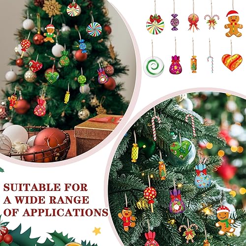 Miniatura 3 de Soaoo Juego de 100 adornos colgantes de caramelo de menta de Navidad, adornos de madera para árbol de Navidad, decoración de bastón de caramelo de
