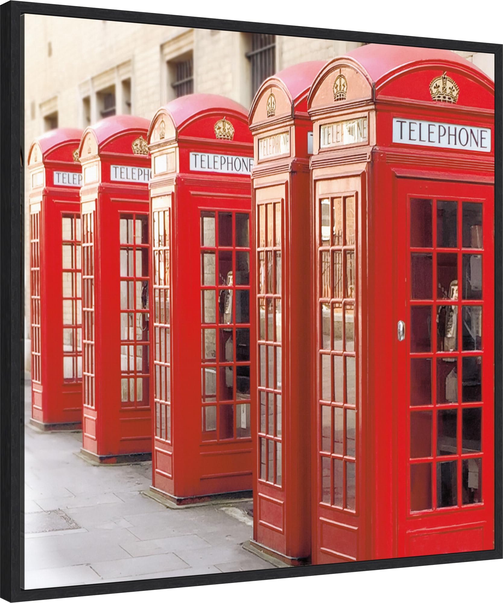 Amanti Art Framed Canvas Wall Art 30x30 London Phoneboxes by Wild Apple Portfolio, Framed Wall Art Canvas, Architecture Artwork, Modern Decor, Large Poster Painting for Living Room, Bedroom,