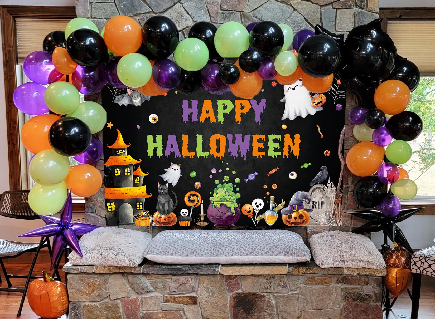Halloween-Fotohintergrund – Niedlicher Geist Mit Tea Party, 180 X 110 Cm, Aus Polyester, Wasserdicht & Wiederverwendbar