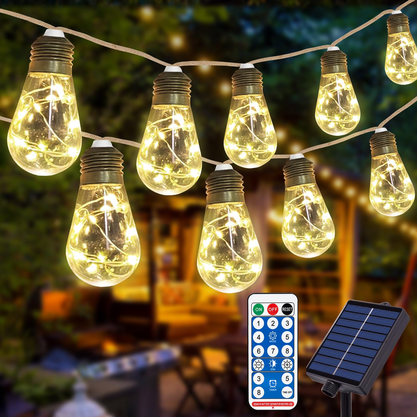 ALLWIN Guirnaldas Luces Exterior 16 Bombillas, 8.3M 80 LED Guirnalda Luces Impermeablet, 8 Modes Cadena de Luces Vintage para Jardín, Terraza, Boda, Balcón (Energía solar)