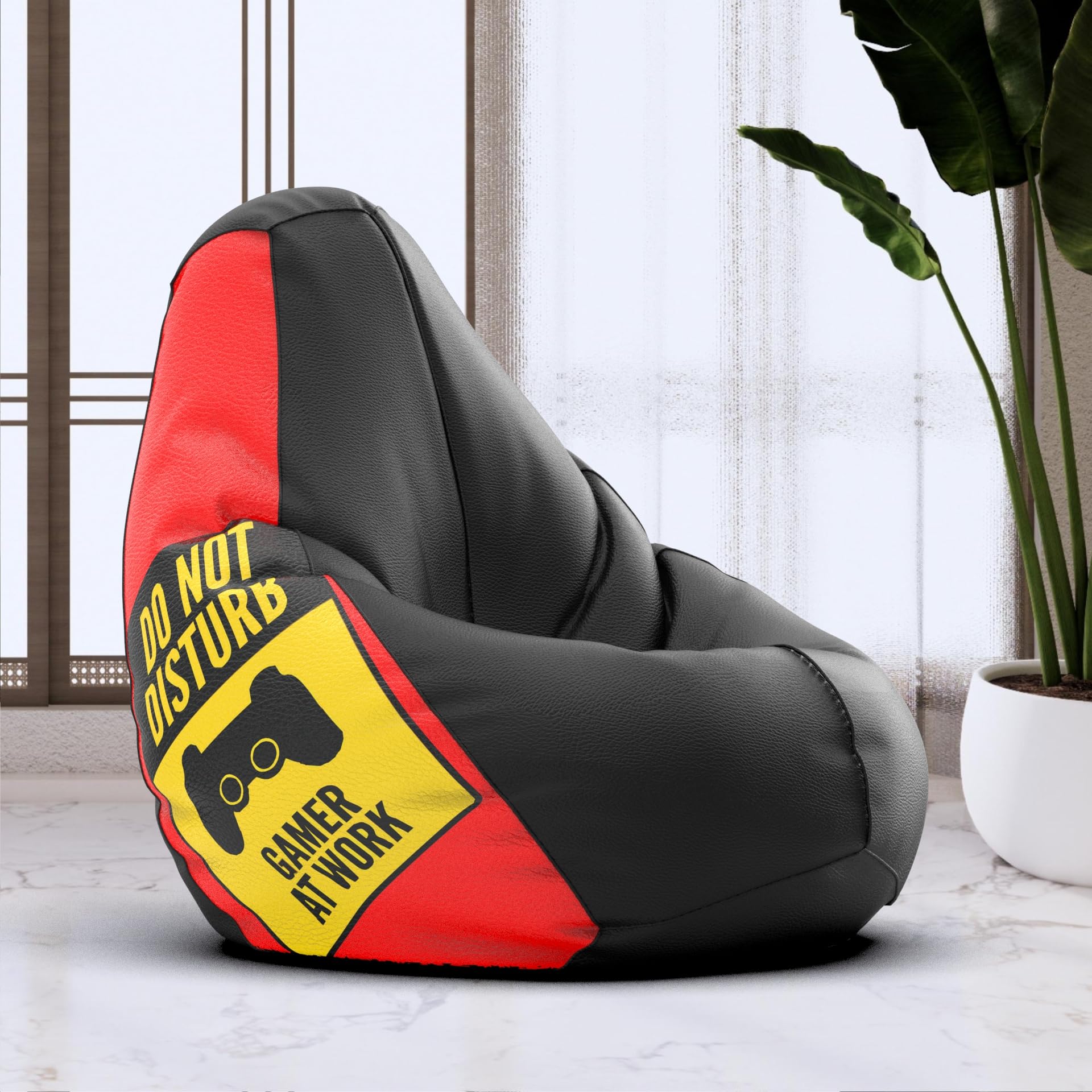 Bean Bag Chair Cover | Size: 4XL | Color: Gamer At Work - Black Red | Without Beans | Premium Leatherette Cover (CMF 2149)-image-39