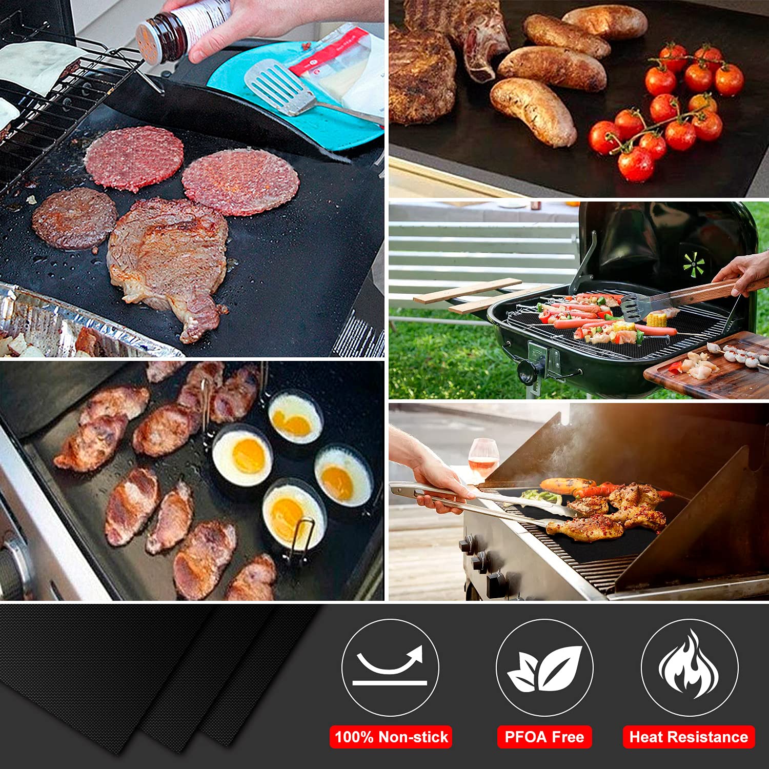 4 Tappetini Antiaderenti Per Barbecue - Resistenti Al Calore, Riutilizzabili, 40x33 Cm Per Gas E Carbone