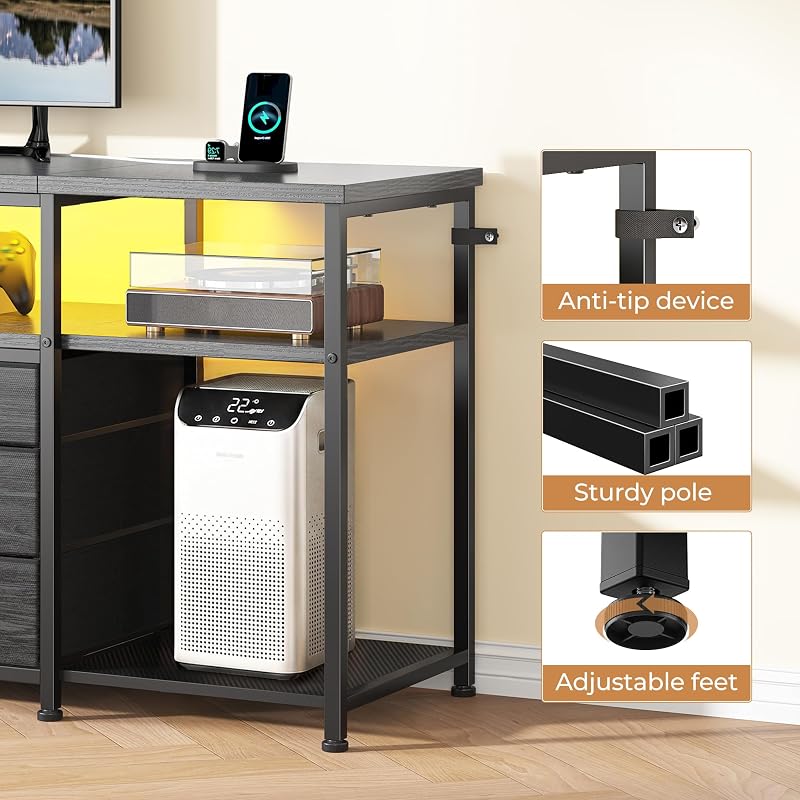 EnHomee 63" W TV Stand with 9 Drawers,LED,Power Strip,for 55/60/65/70" TVs image 6